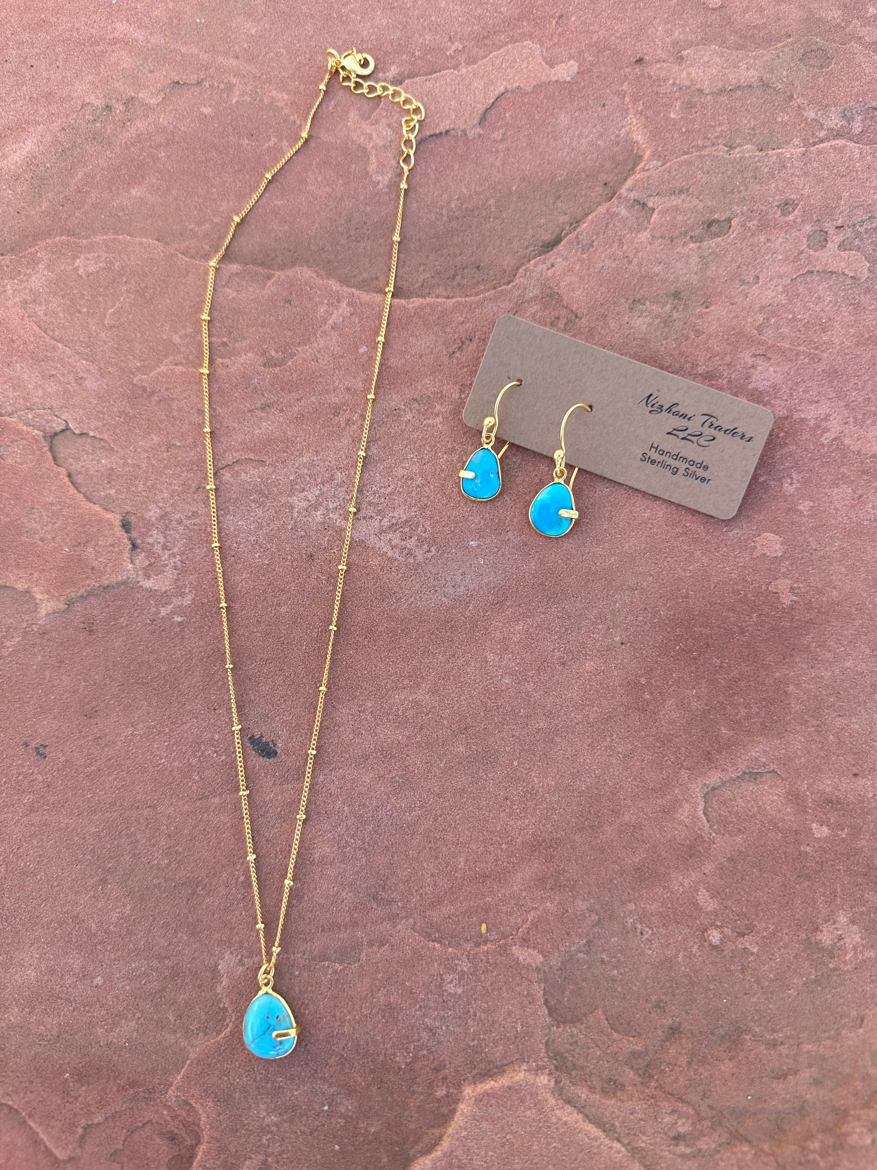 “The Golden Collection” GOLD COAST Natural Turquoise Handmade 14k Gold Plated Earrings