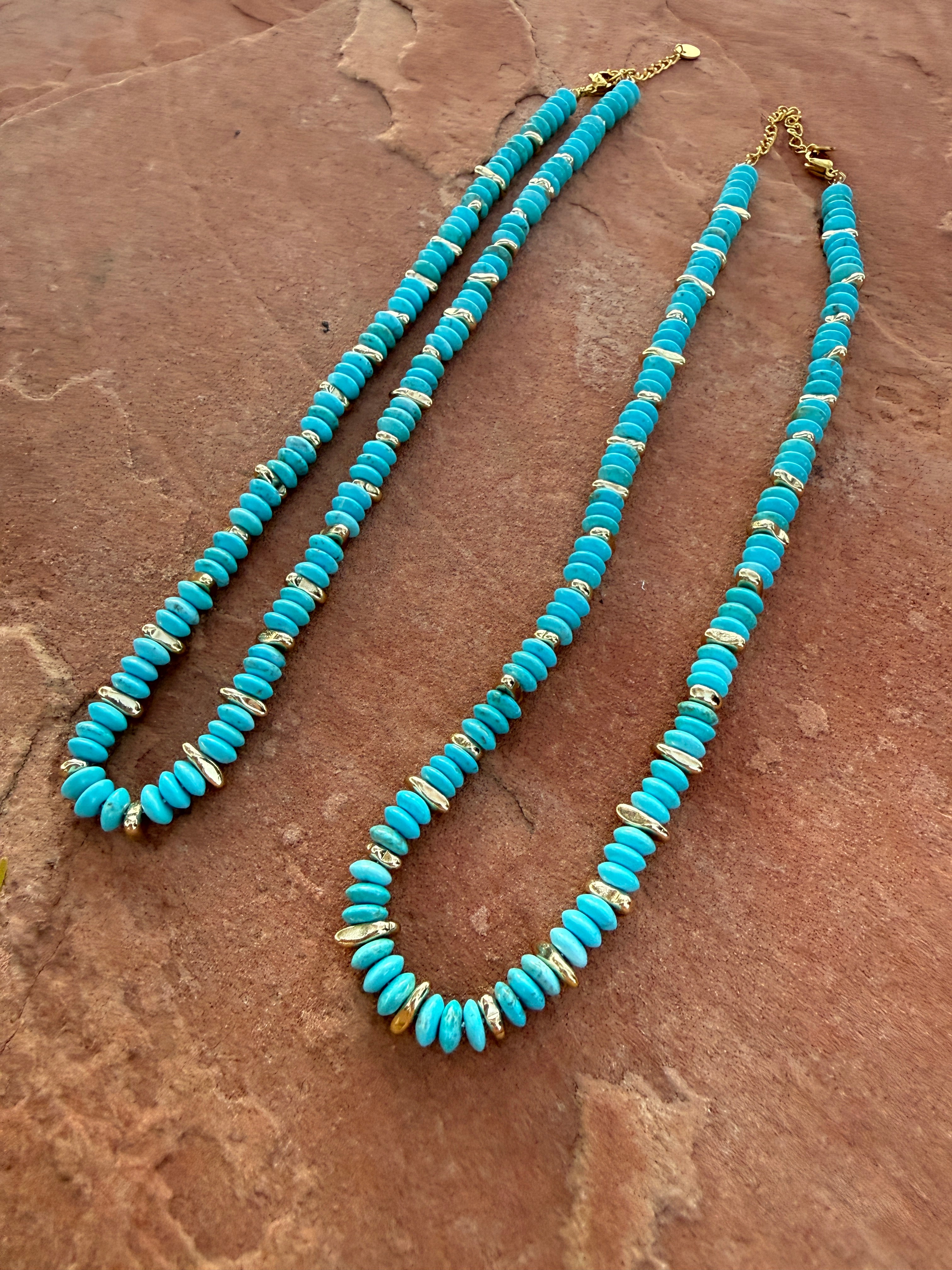 “The Golden Collection” High Desert Turquoise Beaded Gold Plated Beaded Necklace