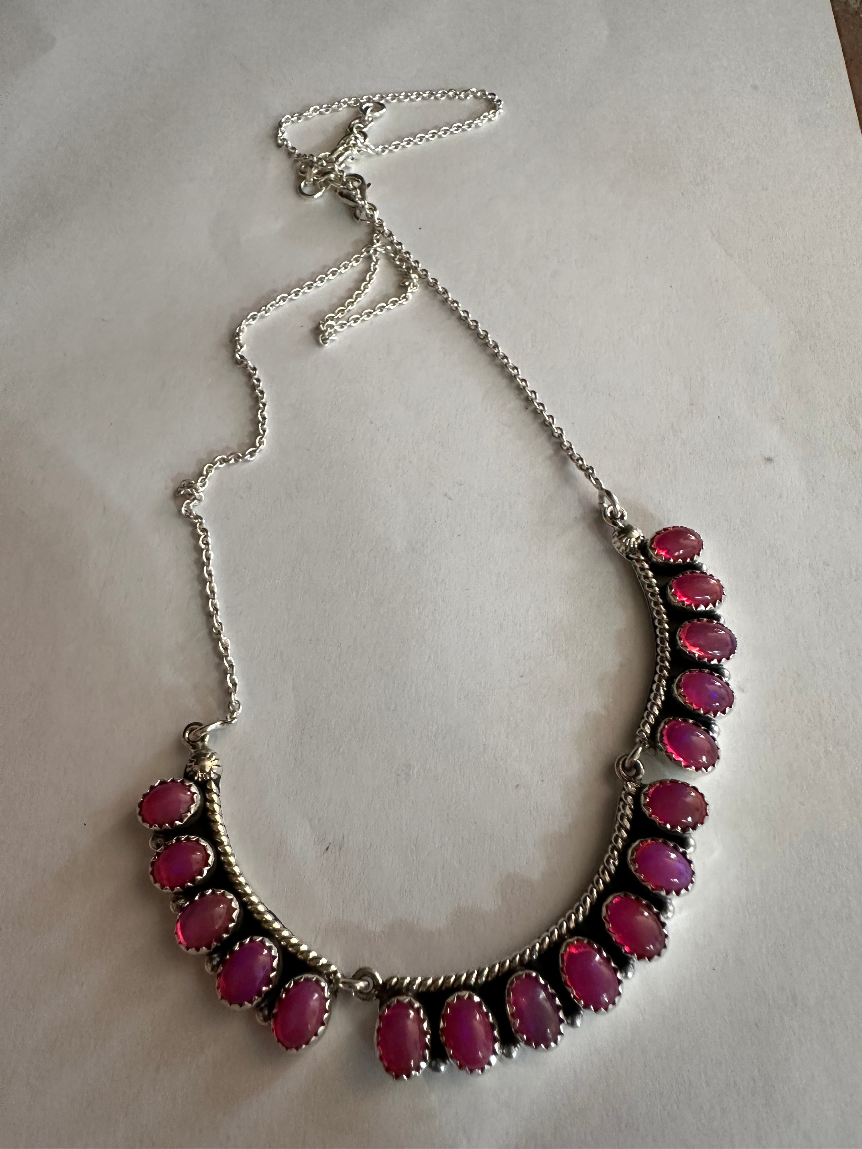 Sunset Canyon Handmade Hot Pink Onyx & Sterling Silver Necklace