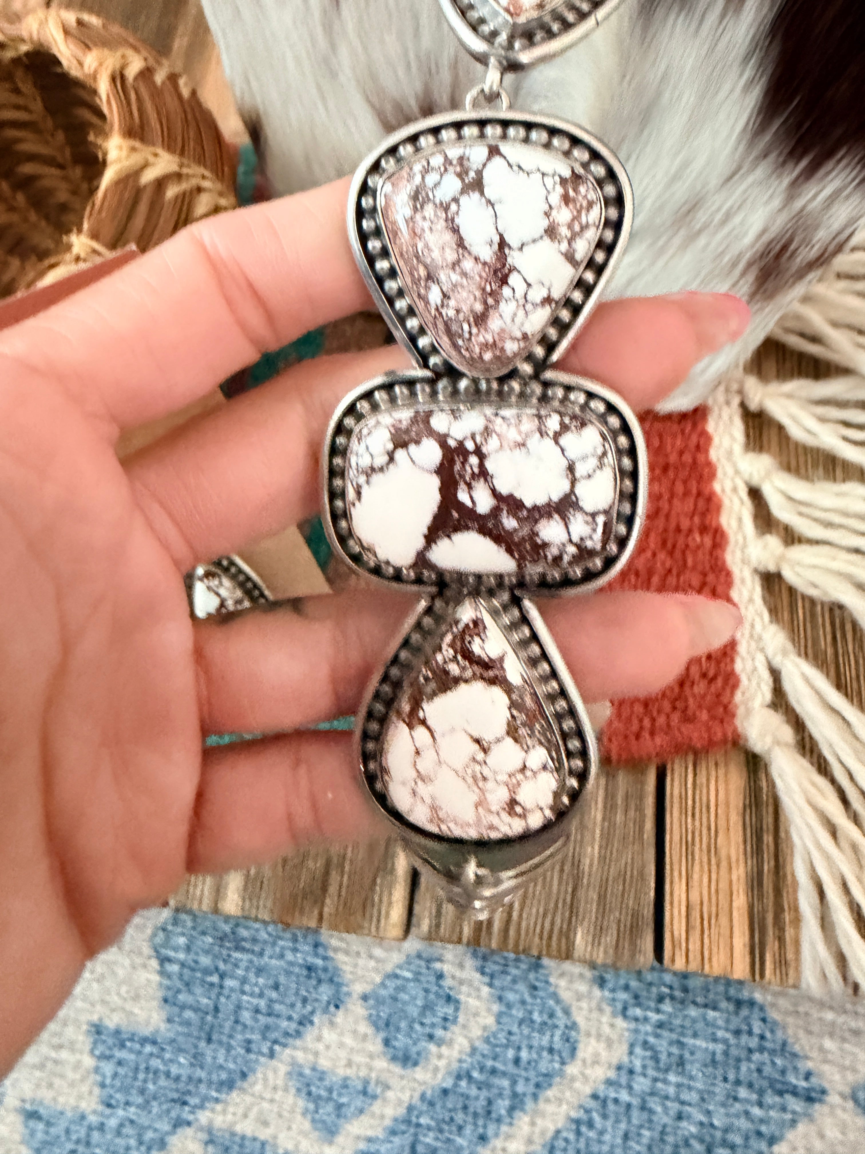 Handcrafted Wild Horse & Sterling Silver Necklace and Earring Set by Mary Ann Spencer