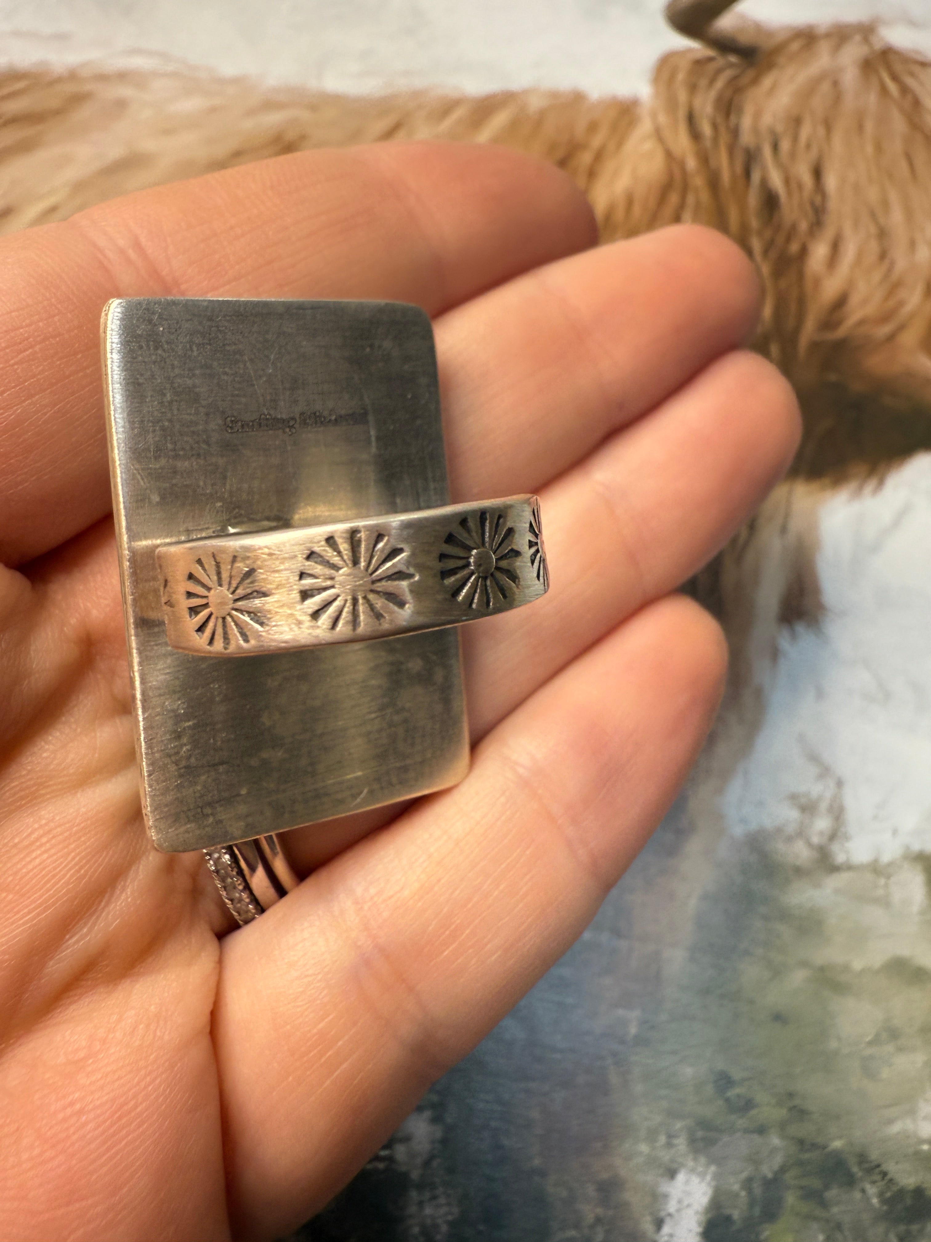 Handmade Kingman Turquoise And Sterling Silver Adjustable 12 Stone Ring