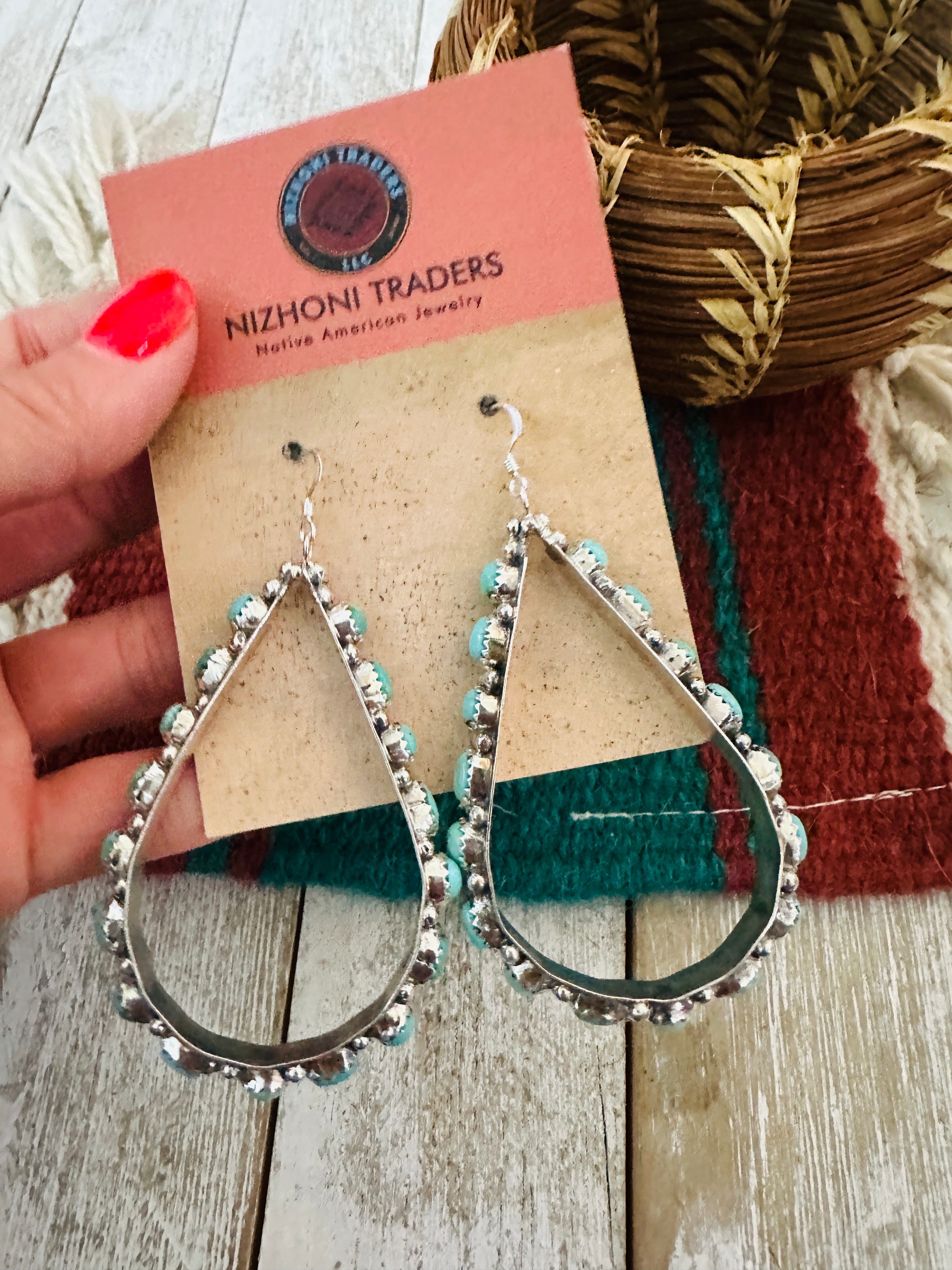 Handcrafted Turquoise & Sterling Silver Teardrop Dangle Earrings