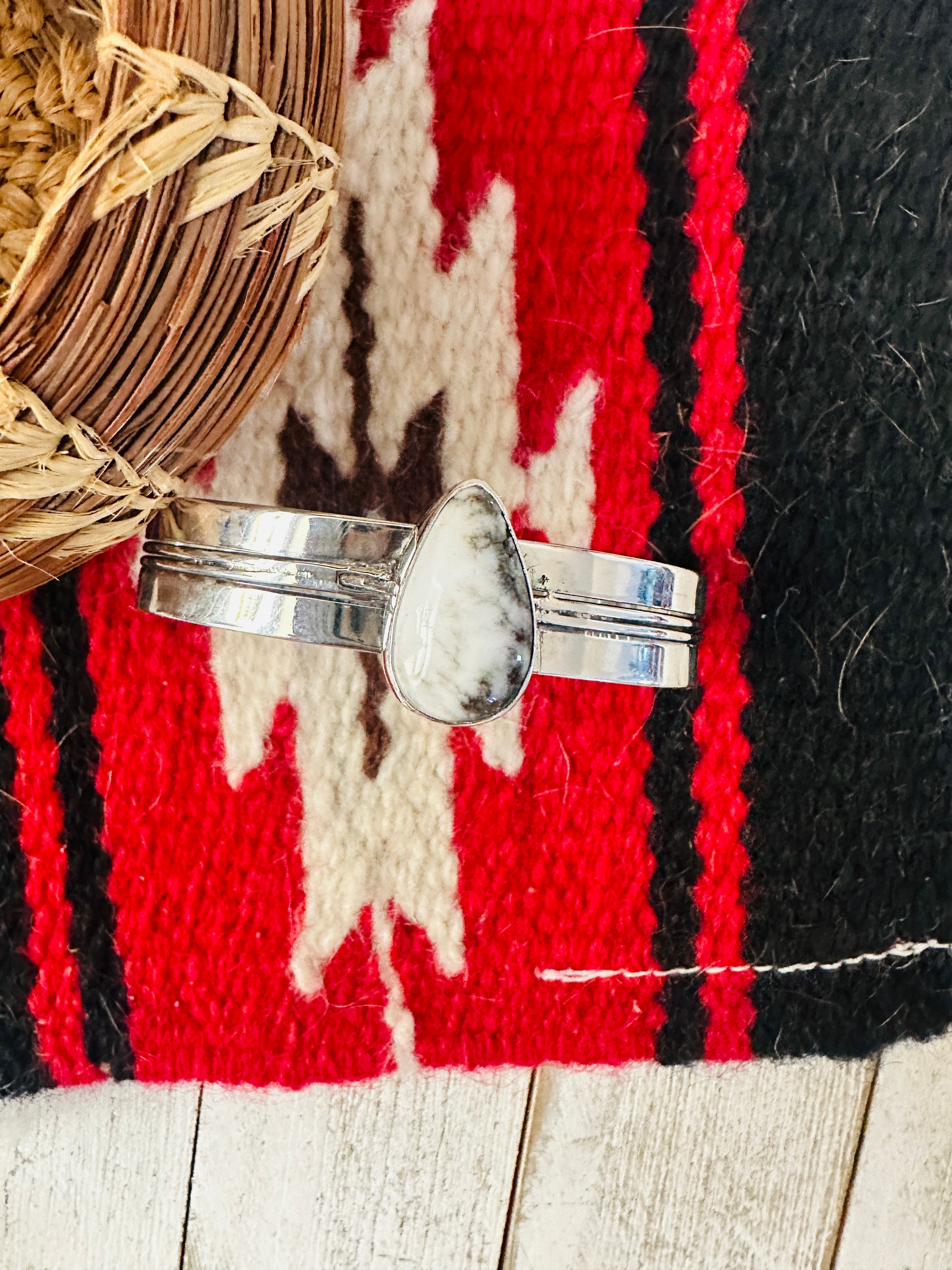 Navajo White Buffalo & Sterling Silver Cuff Bracelet