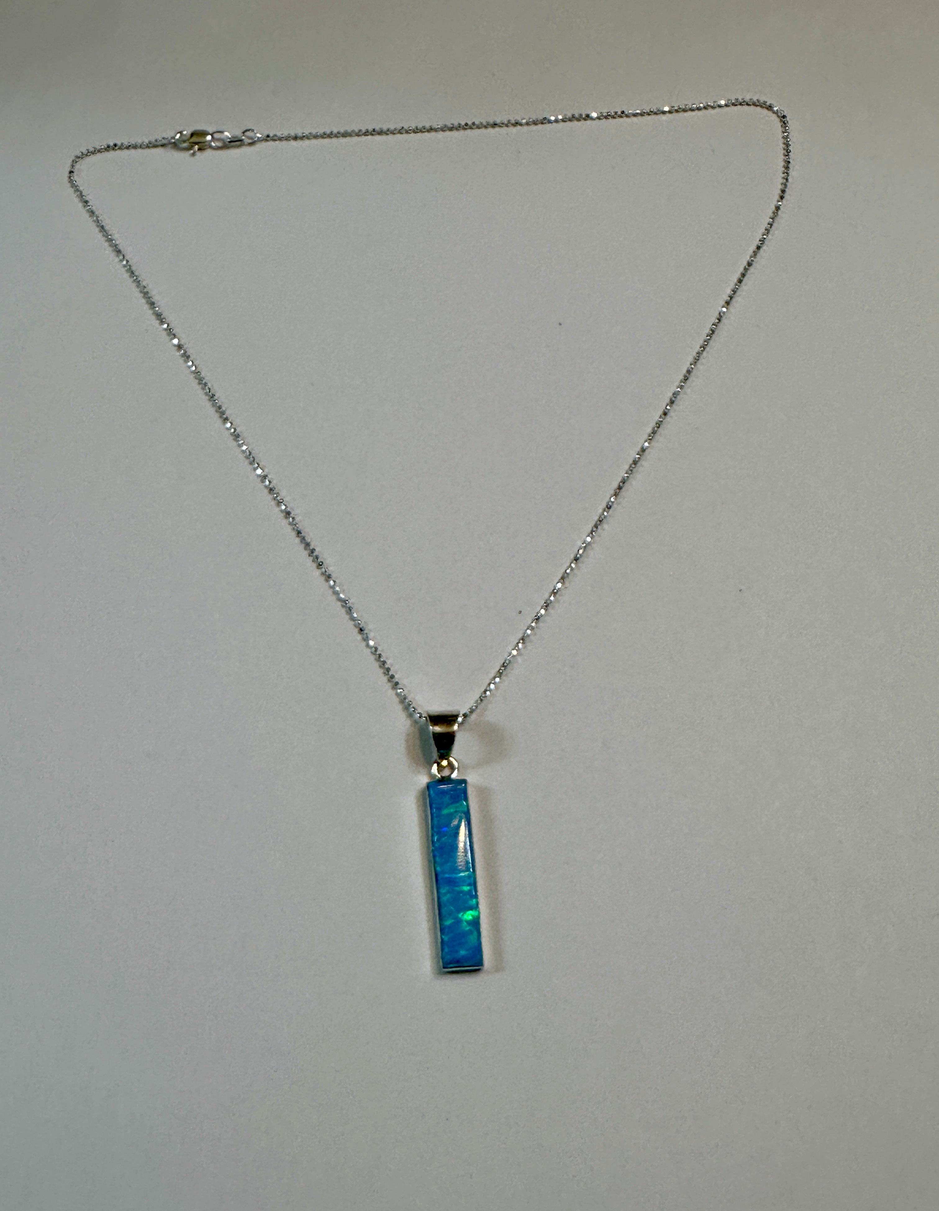 Blue Opal Column Pendant Necklace