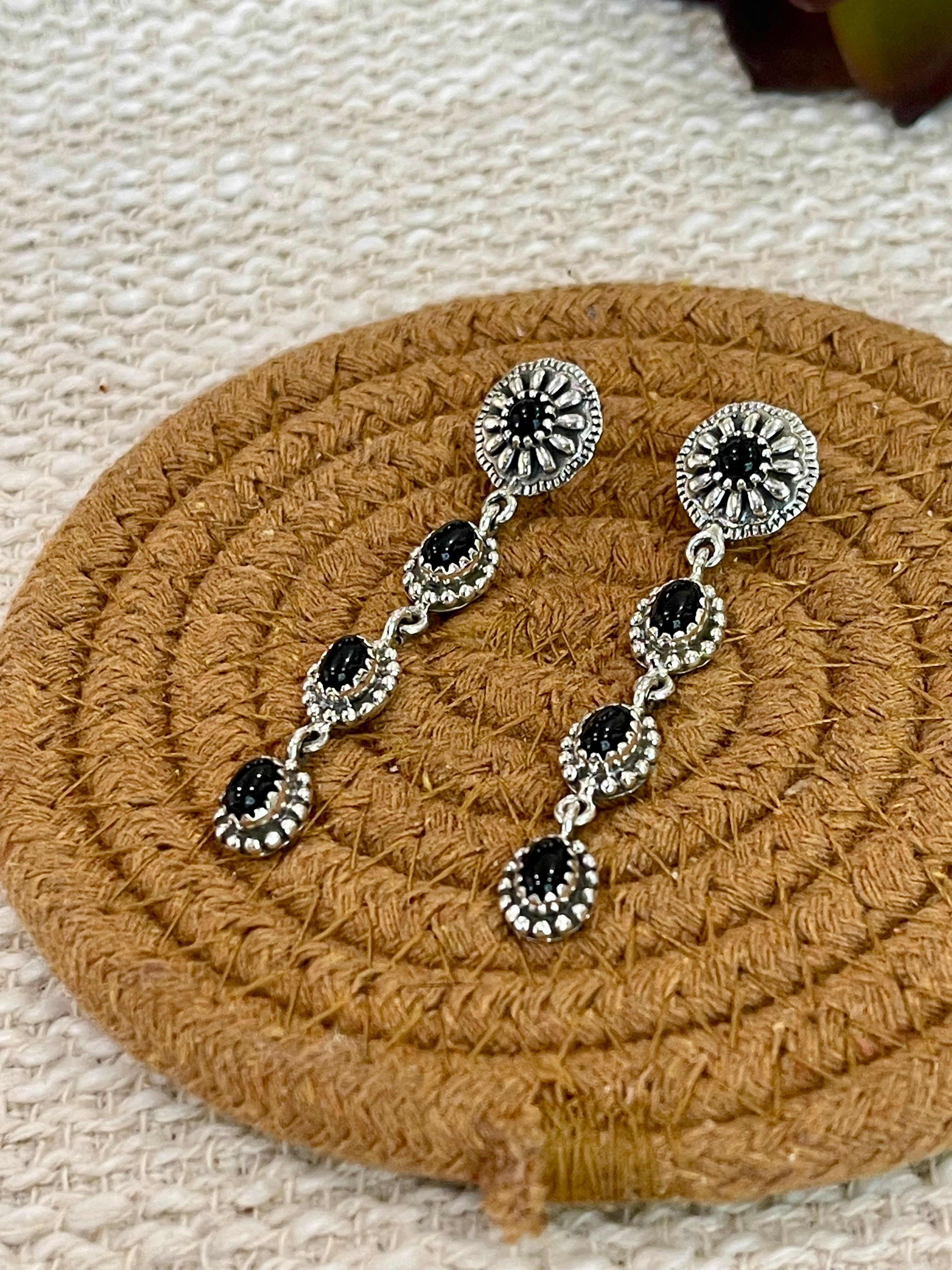 Handmade Sterling Silver & Onyx Dangle Earrings