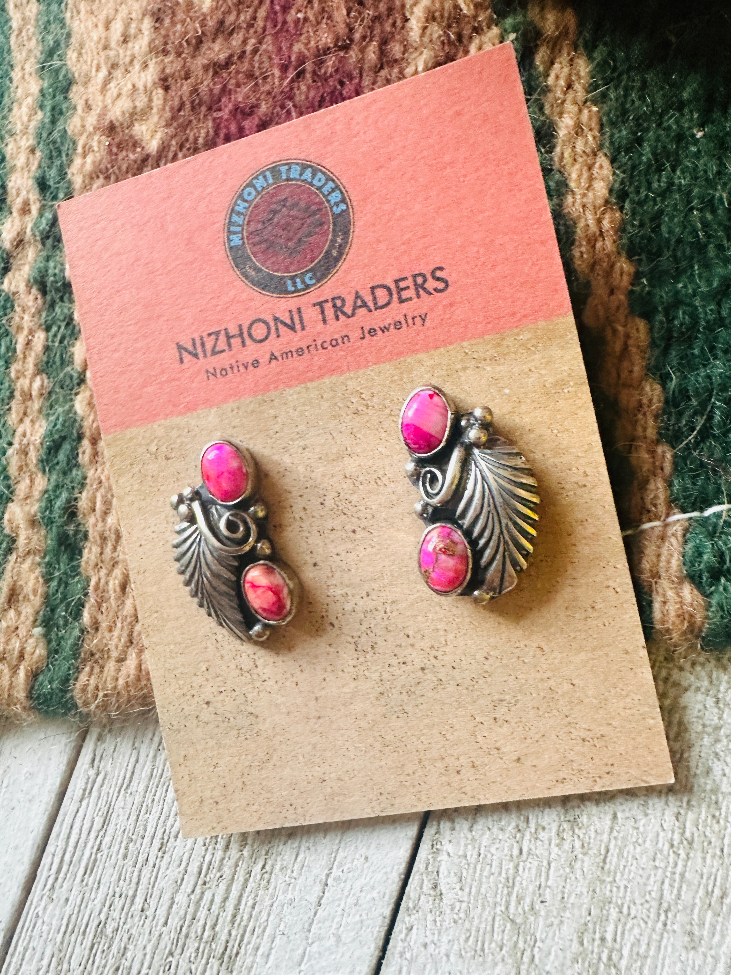 Navajo Sterling Silver & Pink Mojave Post Dangle Earrings