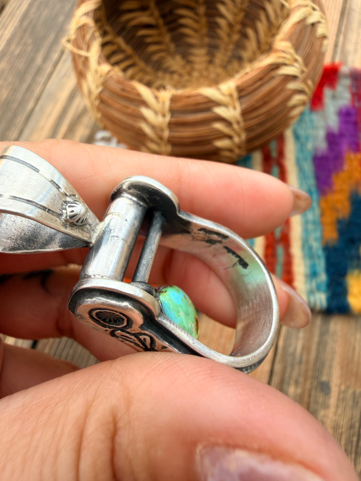 Handcrafted Sterling Silver & Turquoise Stirrup Pendant by Charles Johnson