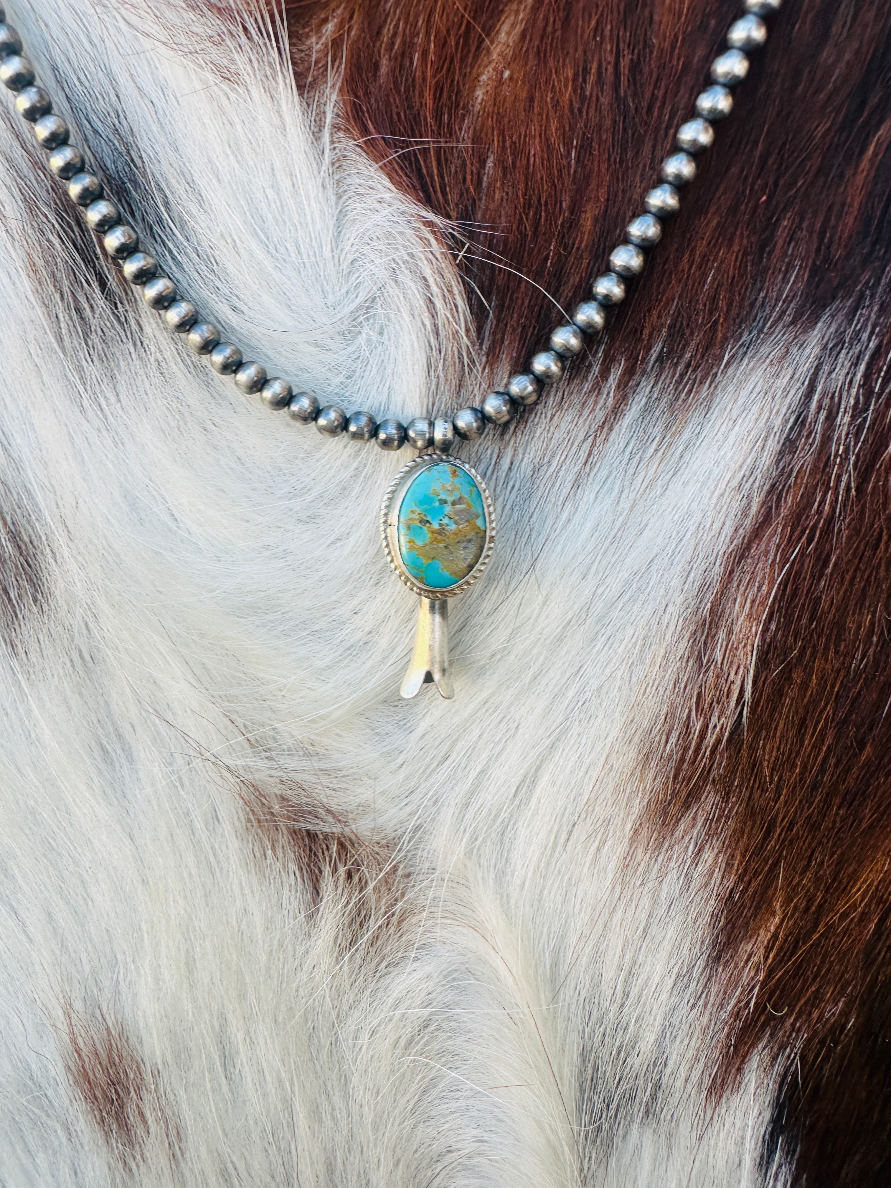 Handcrafted Turquoise & Sterling Silver Beaded Blossom Necklace