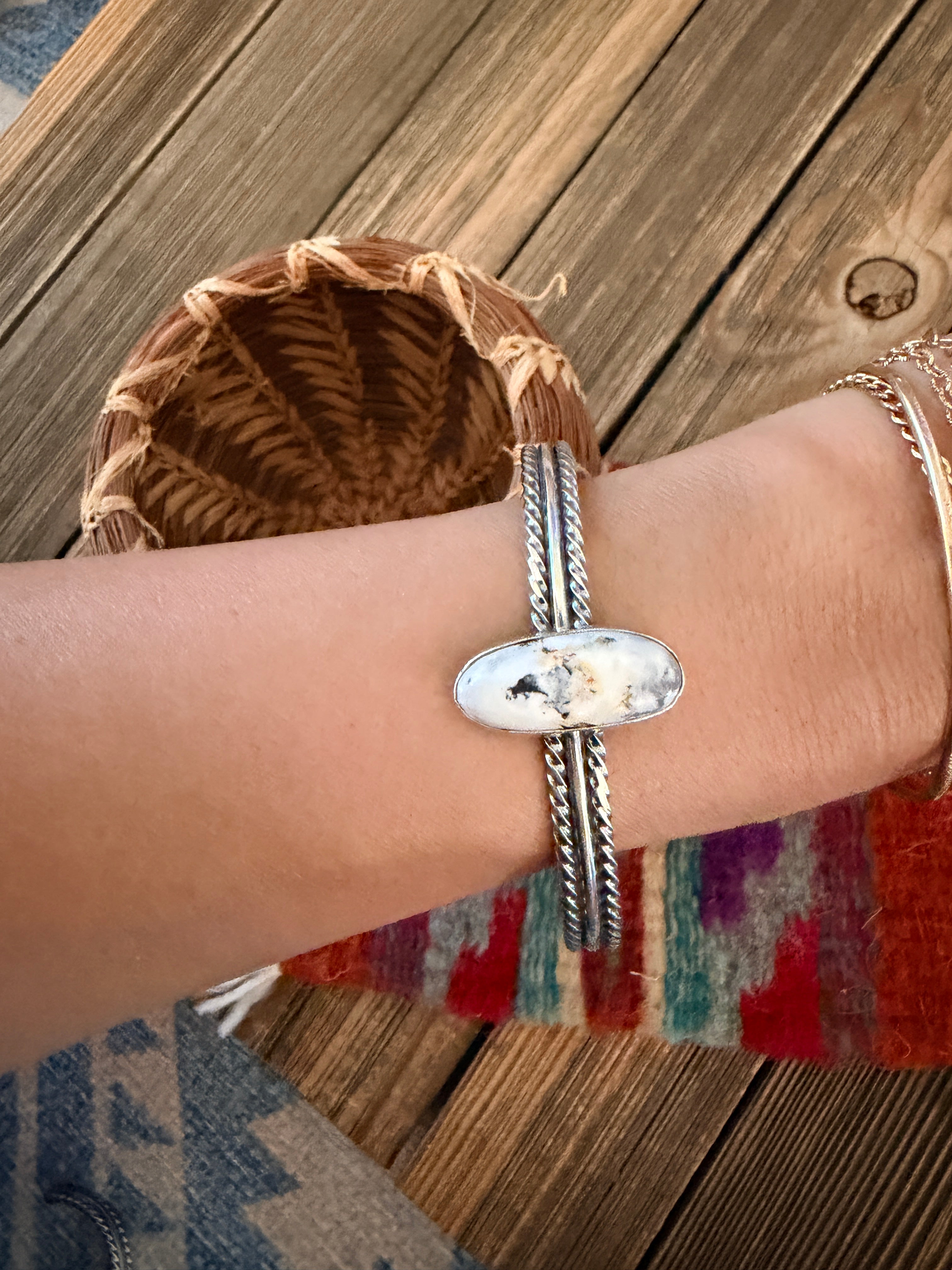 Handcrafted White Buffalo & Sterling Silver Cuff Bracelet