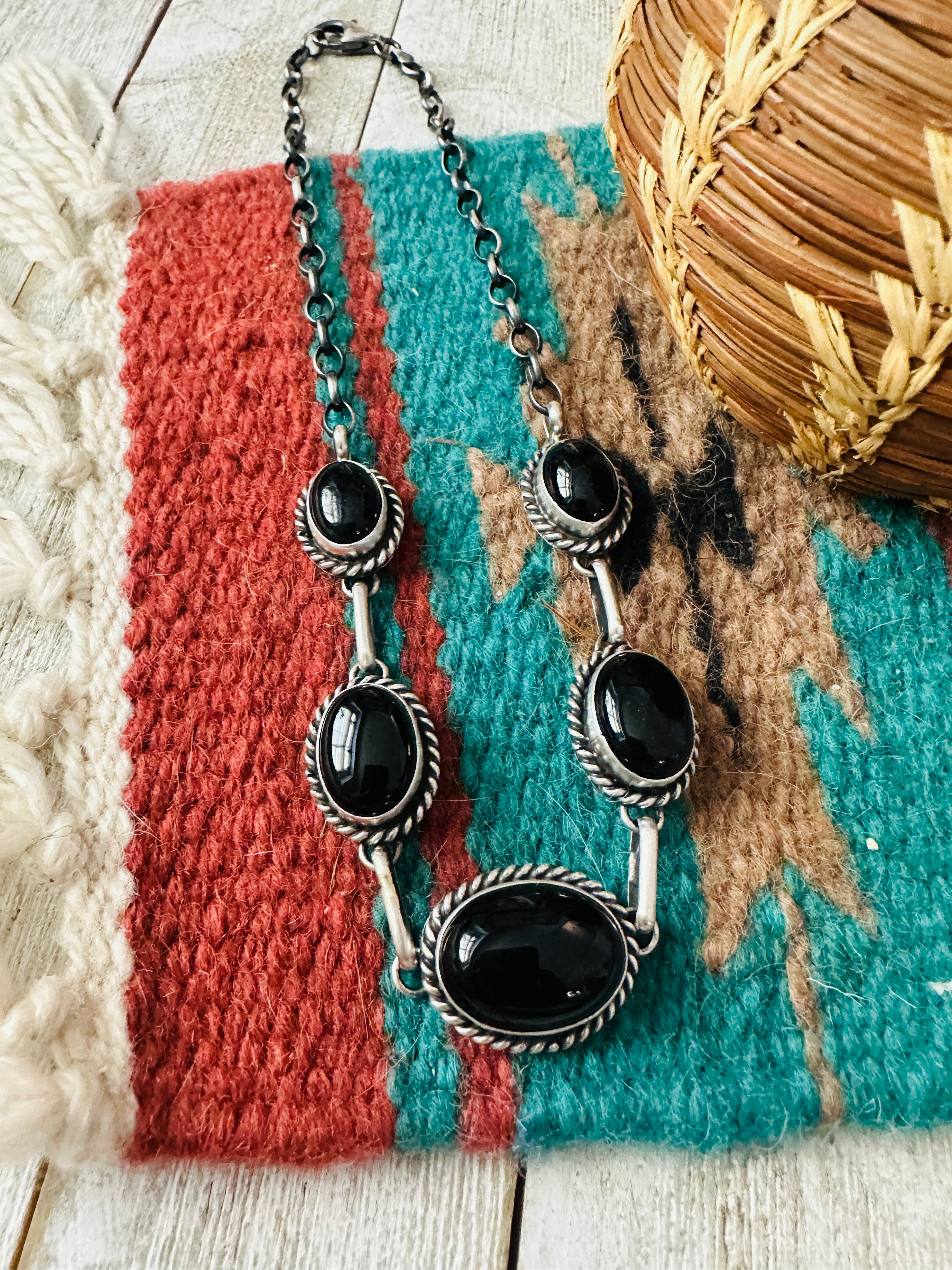 Handcrafted Black Onyx & Sterling Silver Necklace on