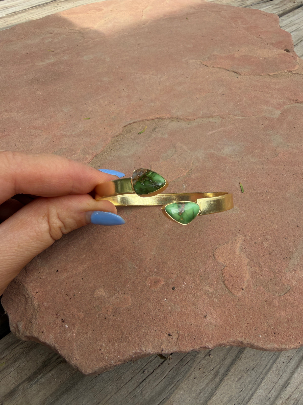 “The Golden Collection” Painted Desert Handmade Natural Sonoran Mountain Turquoise Gold Plated Adjustable Bracelet Cuff STYLE 1