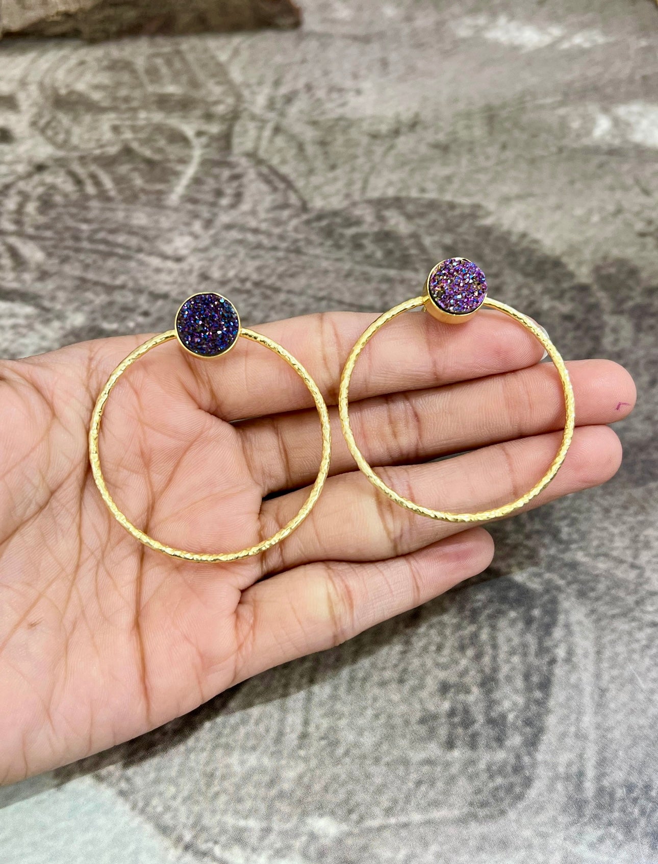 “The Boho Collection” Handmade Natural Druzy Hoop Earrings 5 Styles