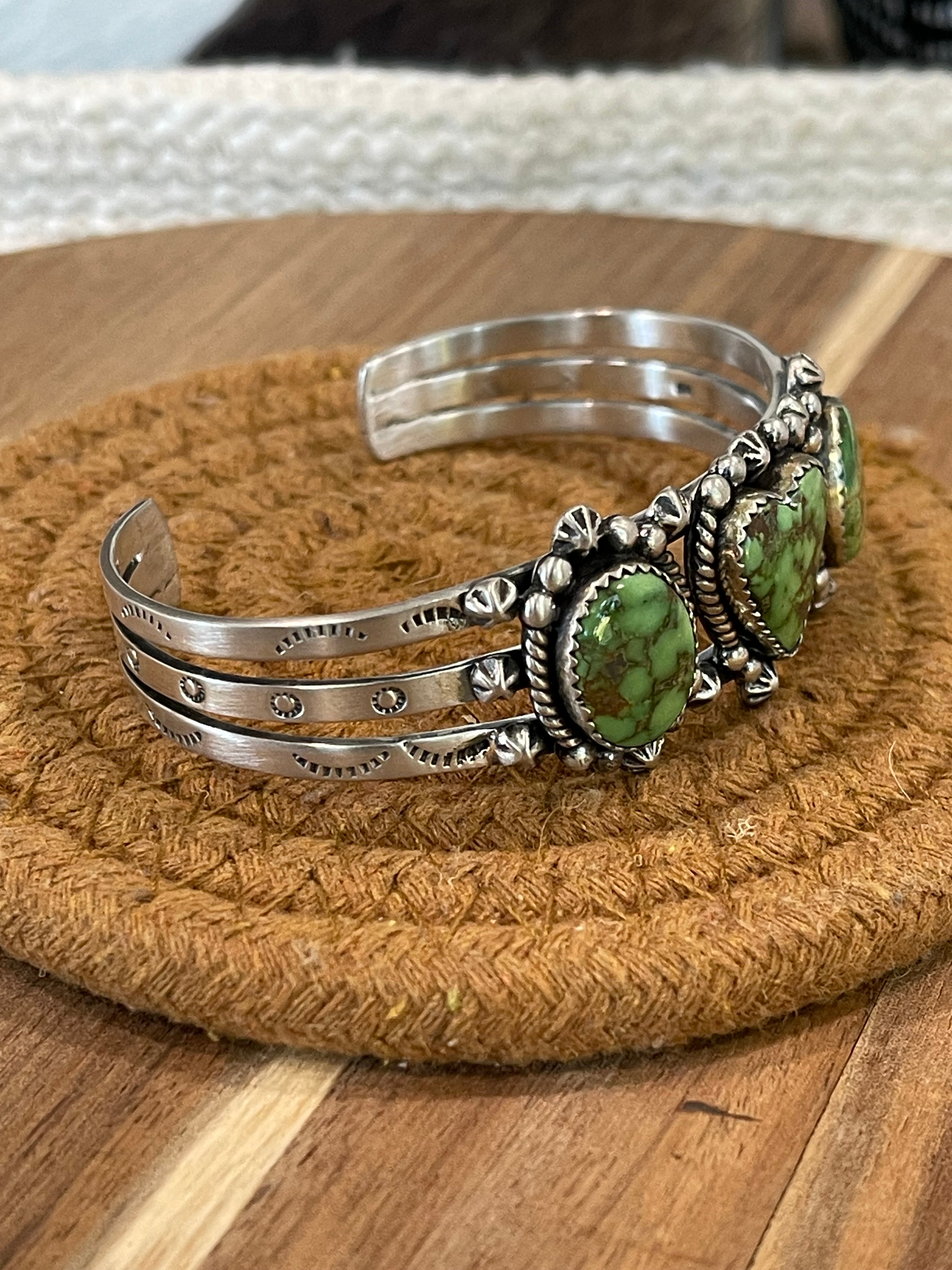 Handcrafted Sterling Silver & Sonoran Mountain 3 Stone Cuff Bracelet