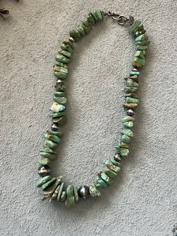 Handcrafted Turquoise & Sterling Silver Chunky Beaded Necklace