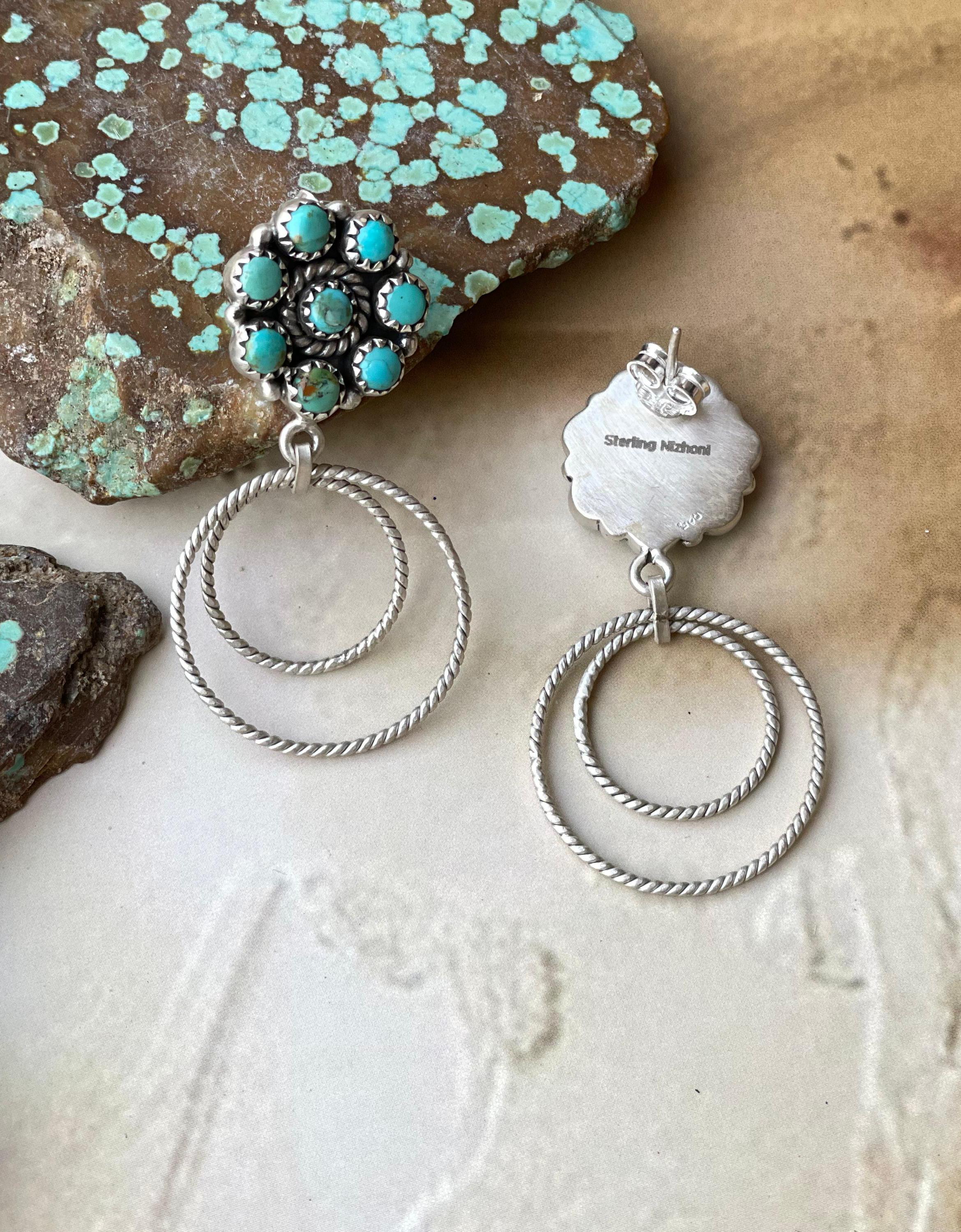 Handmade Sterling Silver Turquoise Hoop Earrings