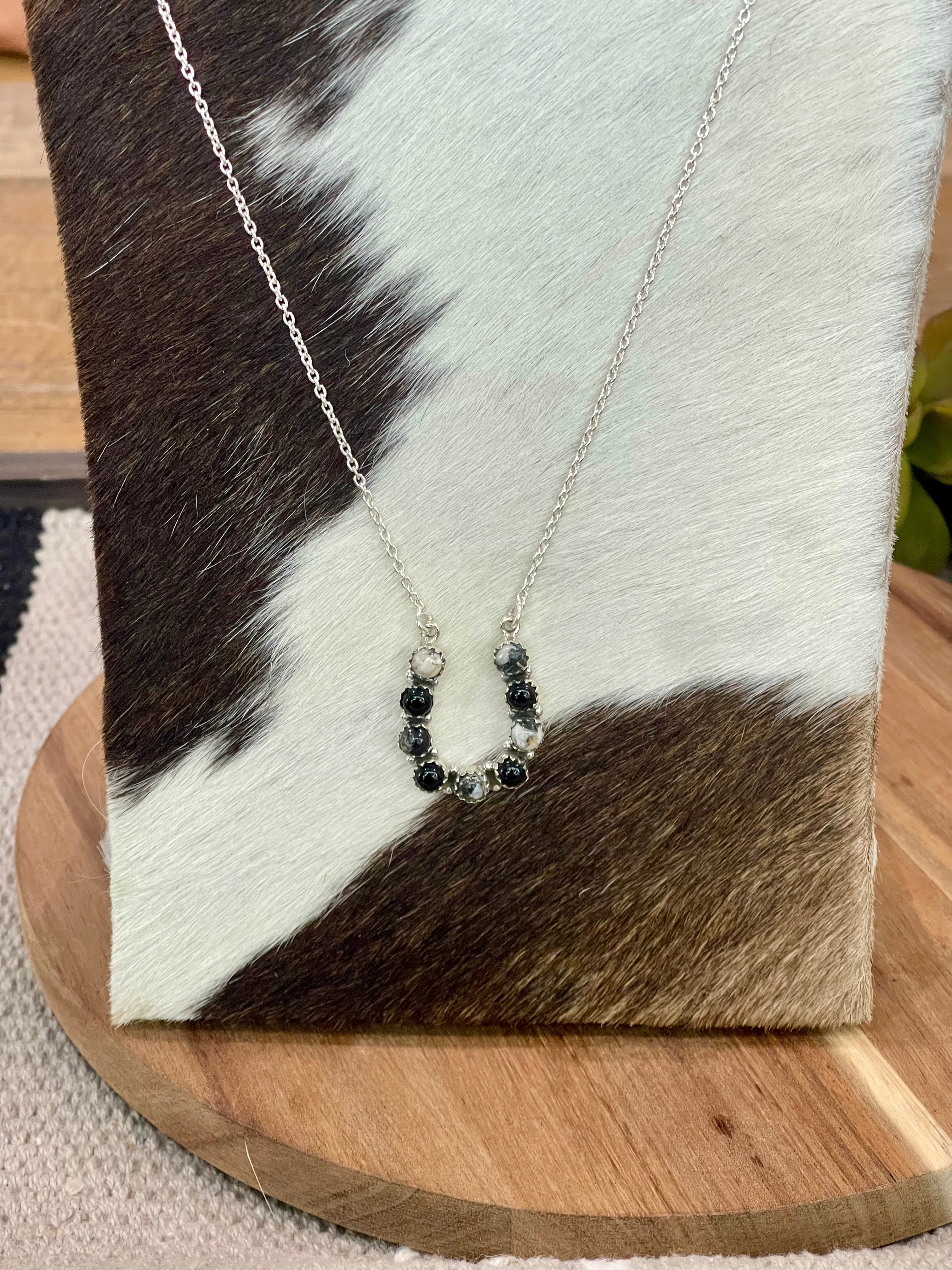 Handmade Sterling Silver & White Buffalo Horseshoe Necklace
