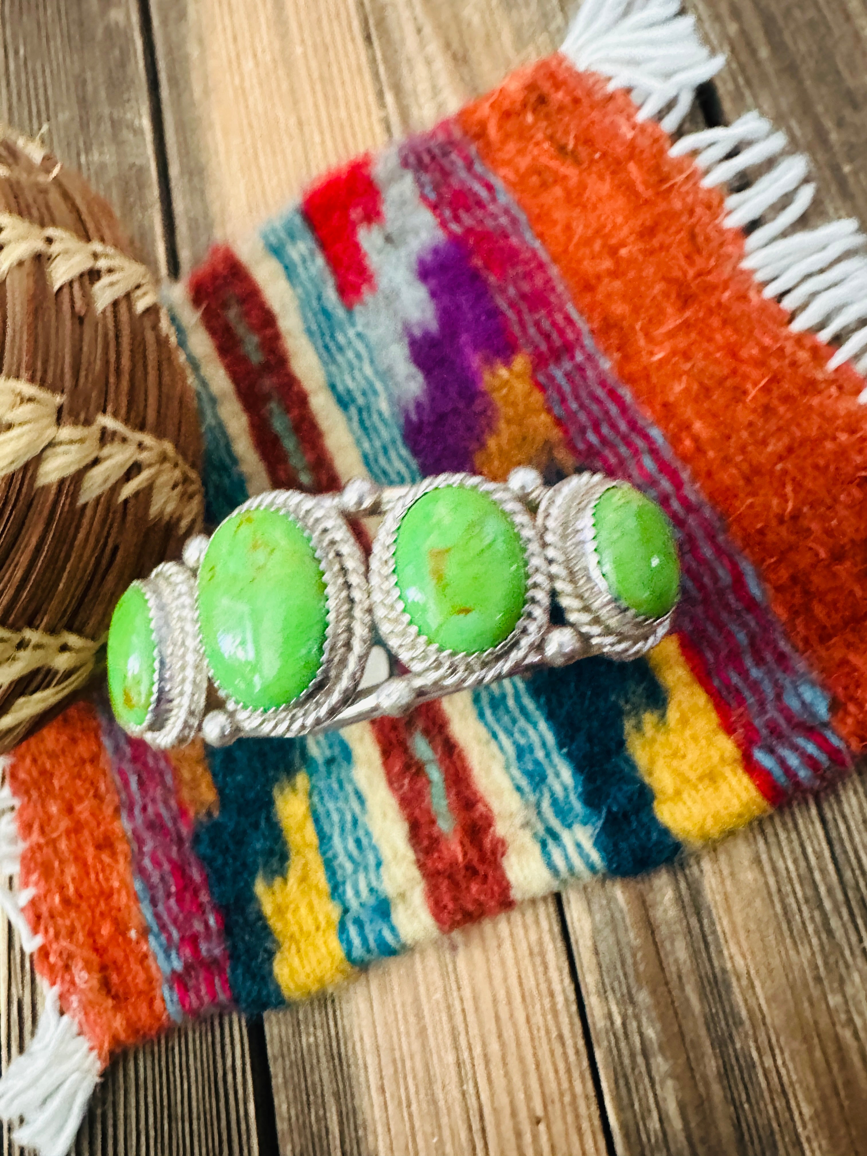 Handcrafted Green Kingman Turquoise & Sterling Silver Cuff Bracelet