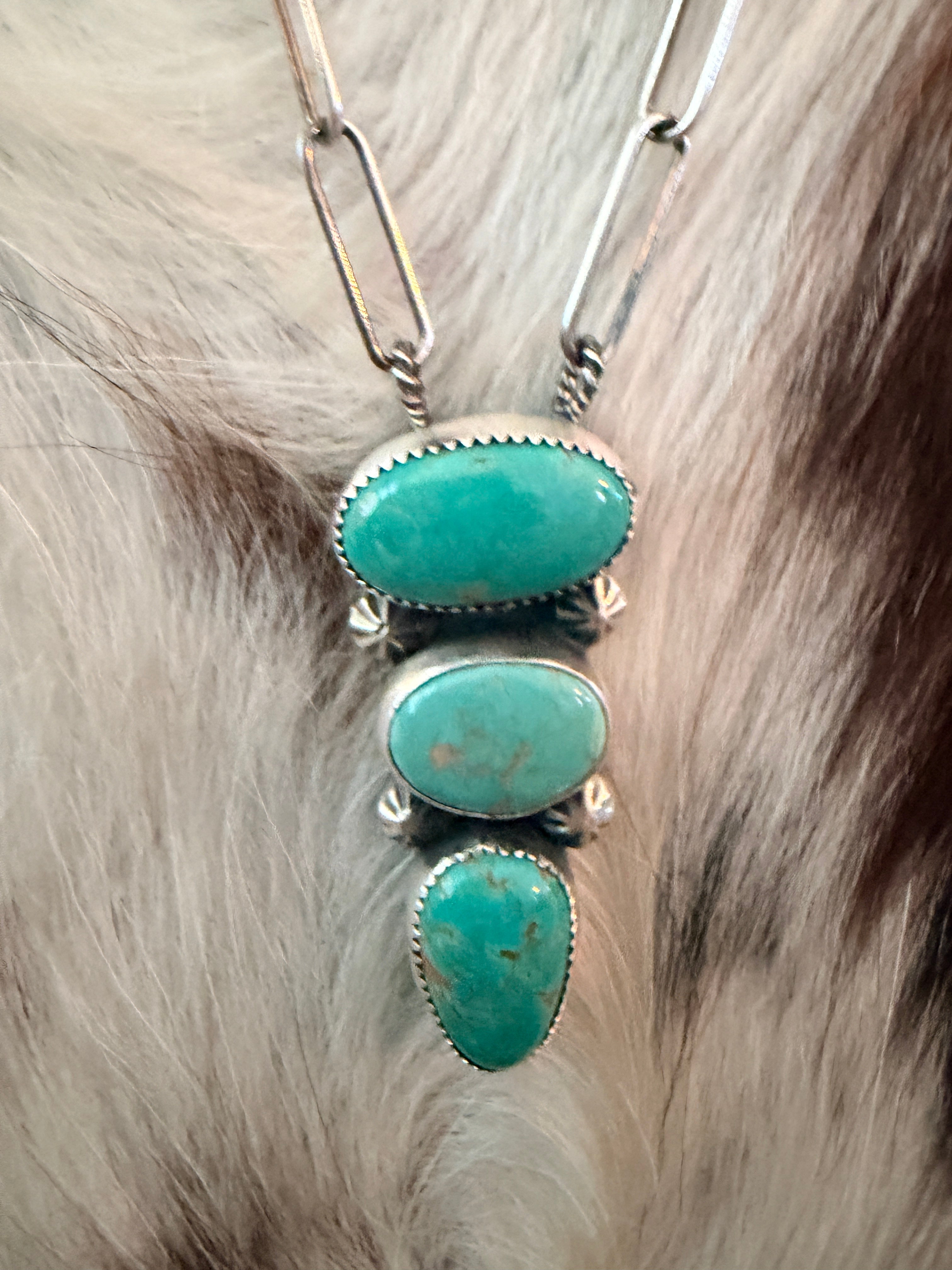 Handmade Sterling Silver & Tyrone Turquoise Necklace
