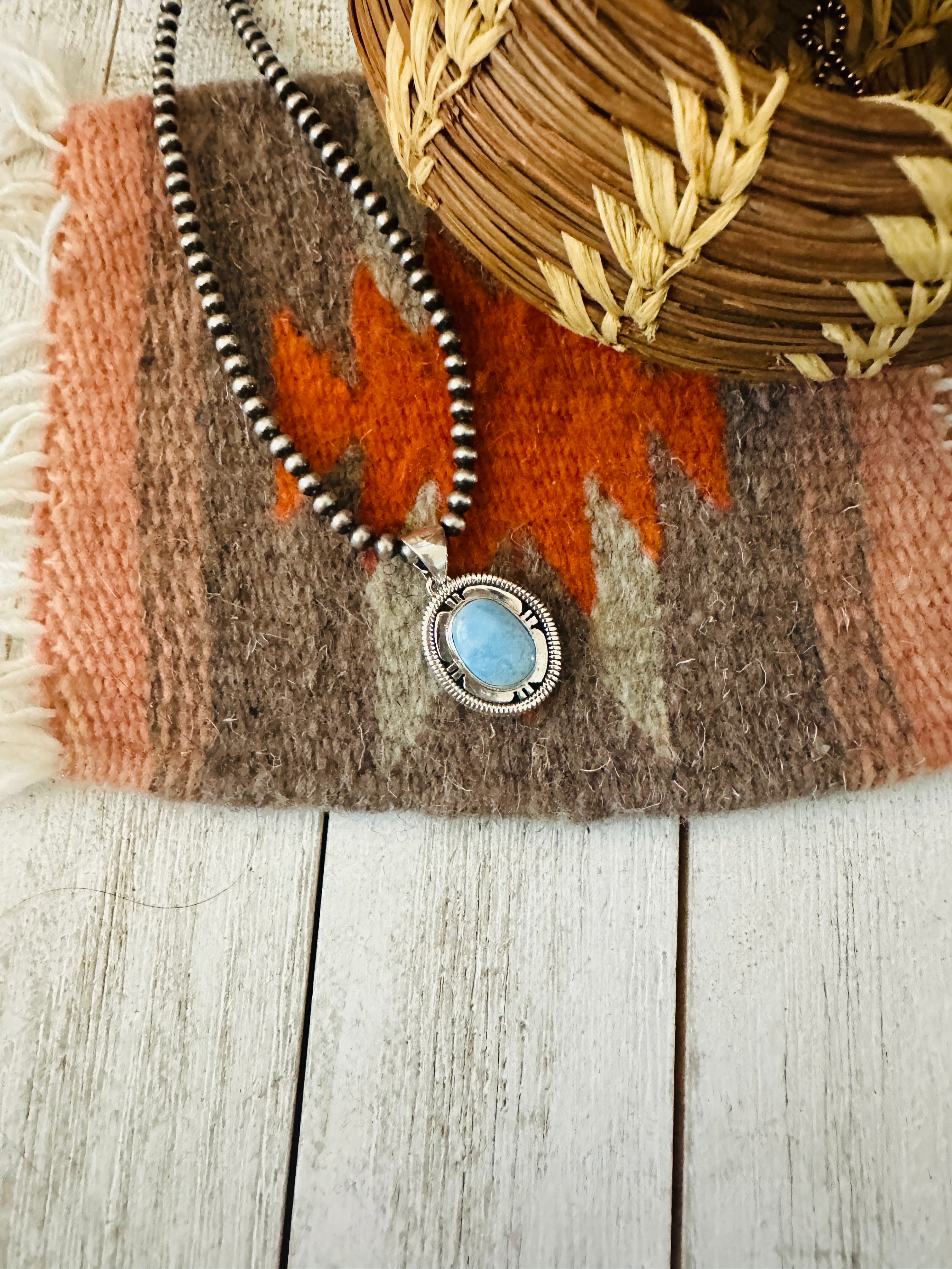 Navajo Sterling Silver & Larimar Pendant by Wydell Billie