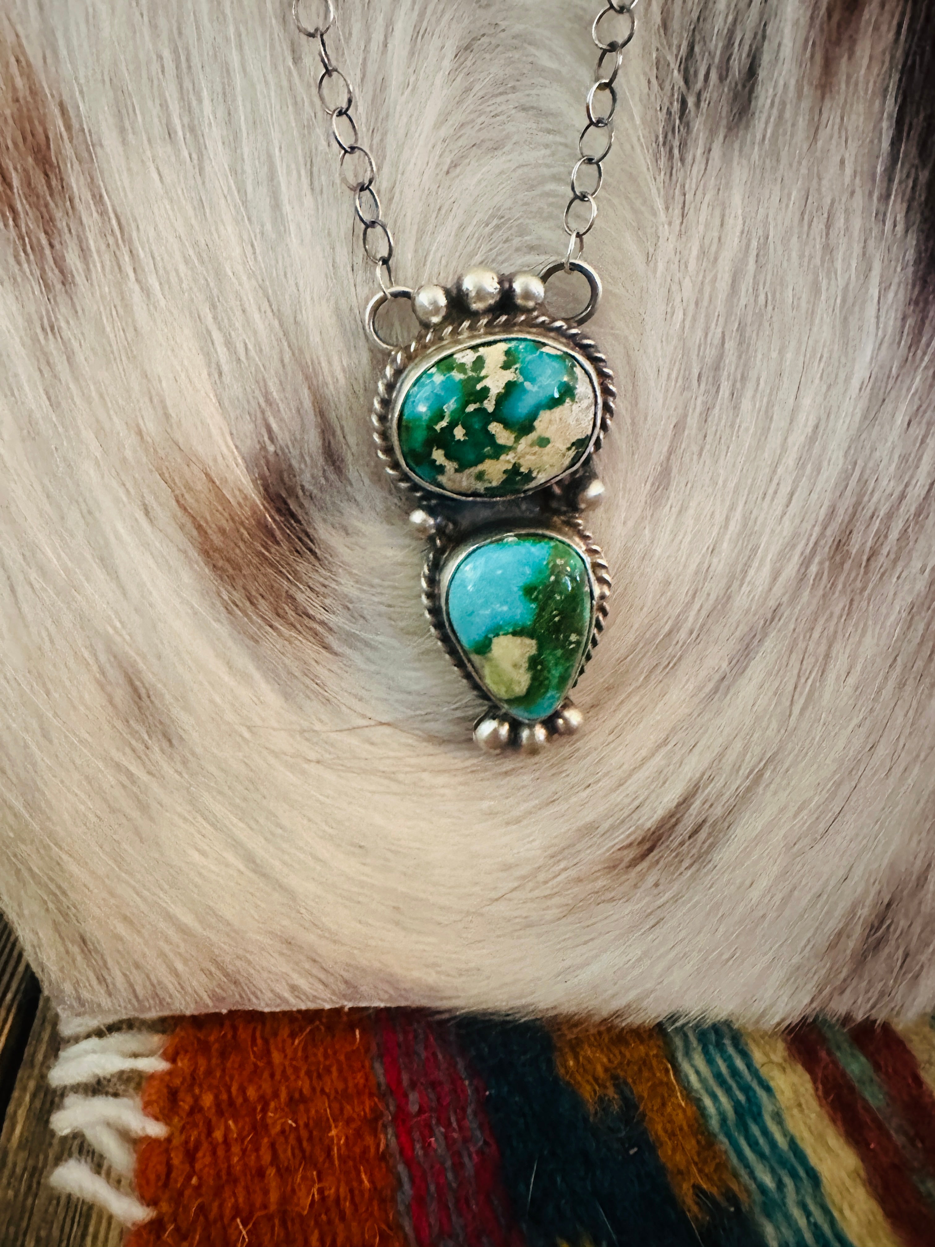 Handcrafted Sonoran Mountain Turquoise & Sterling Silver Necklace by Vicky Hicks