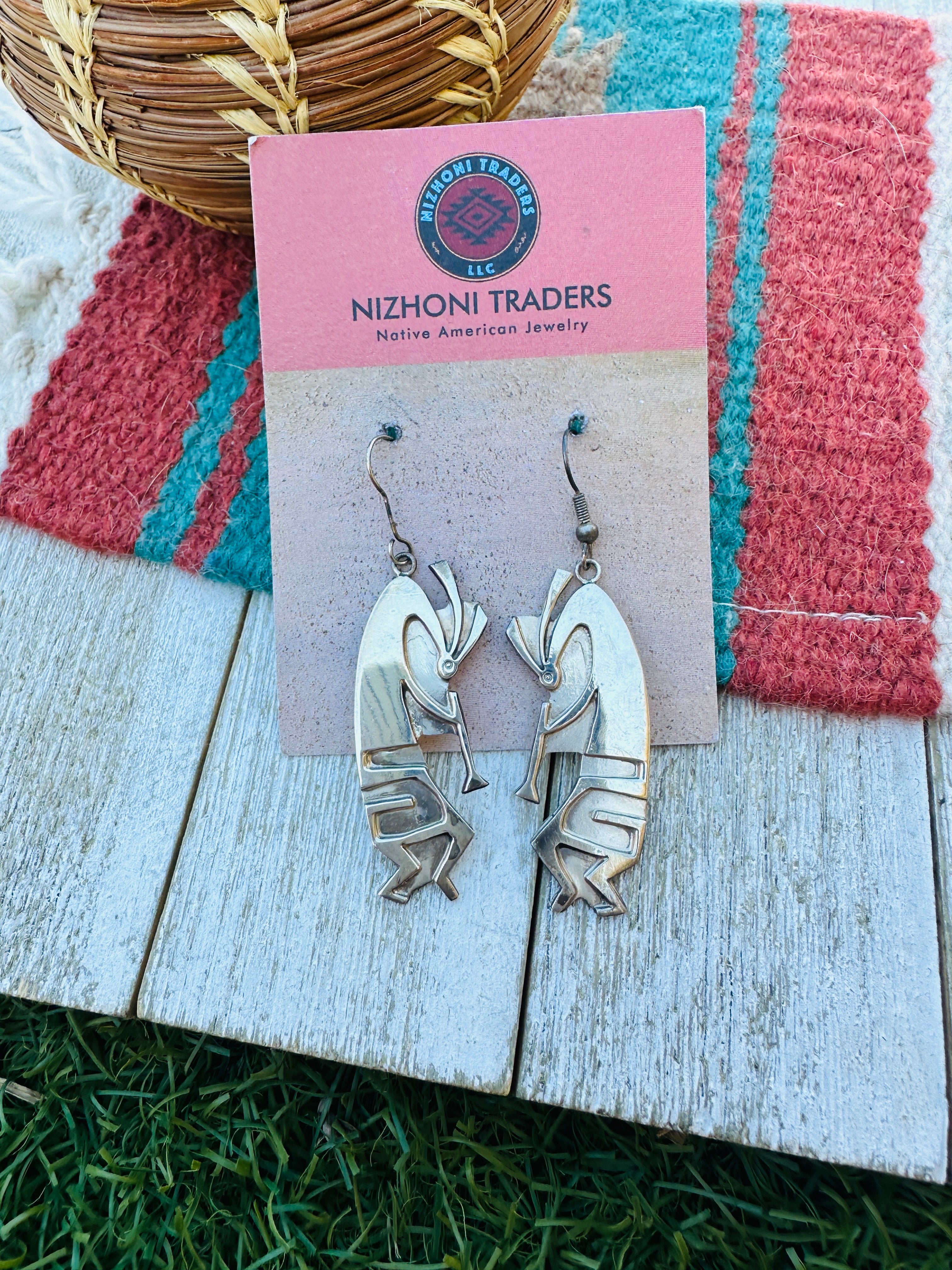 Handcrafted Old Pawn Sterling Silver Kokopelli Dangle Earrings