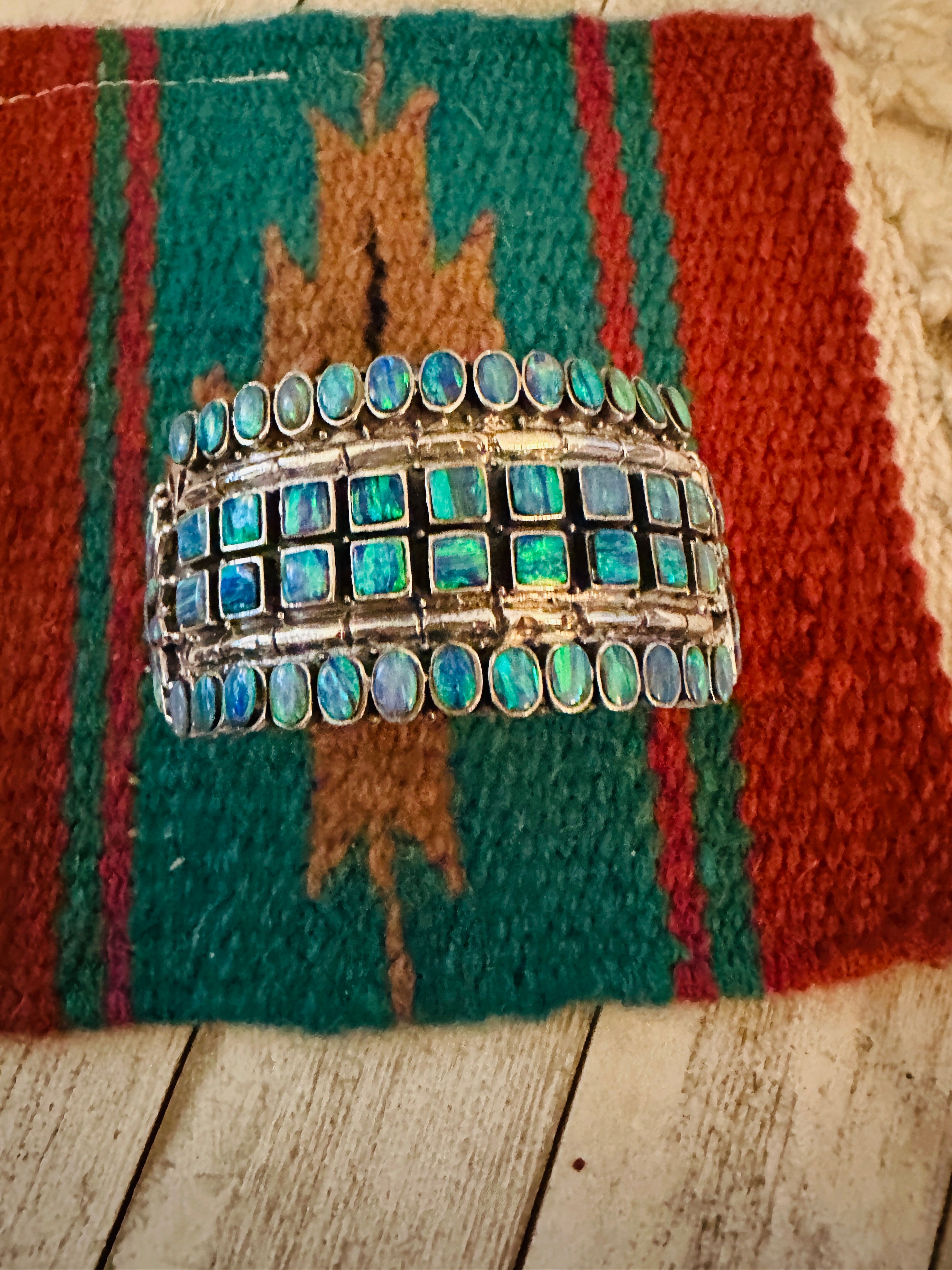 Nizhoni Handmade Sterling Silver & Blue Opal Cuff Bracelet