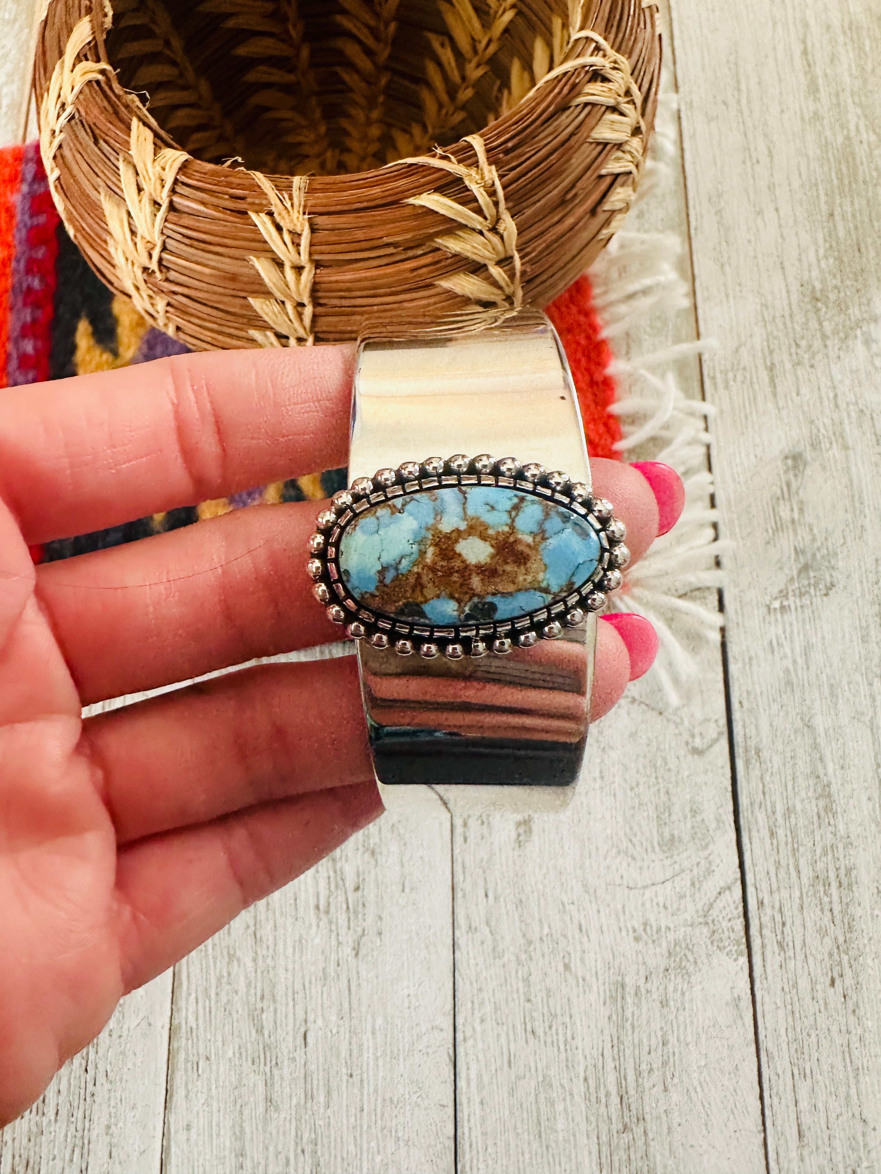 Navajo Golden Hills Turquoise & Sterling Silver Cuff Bracelet