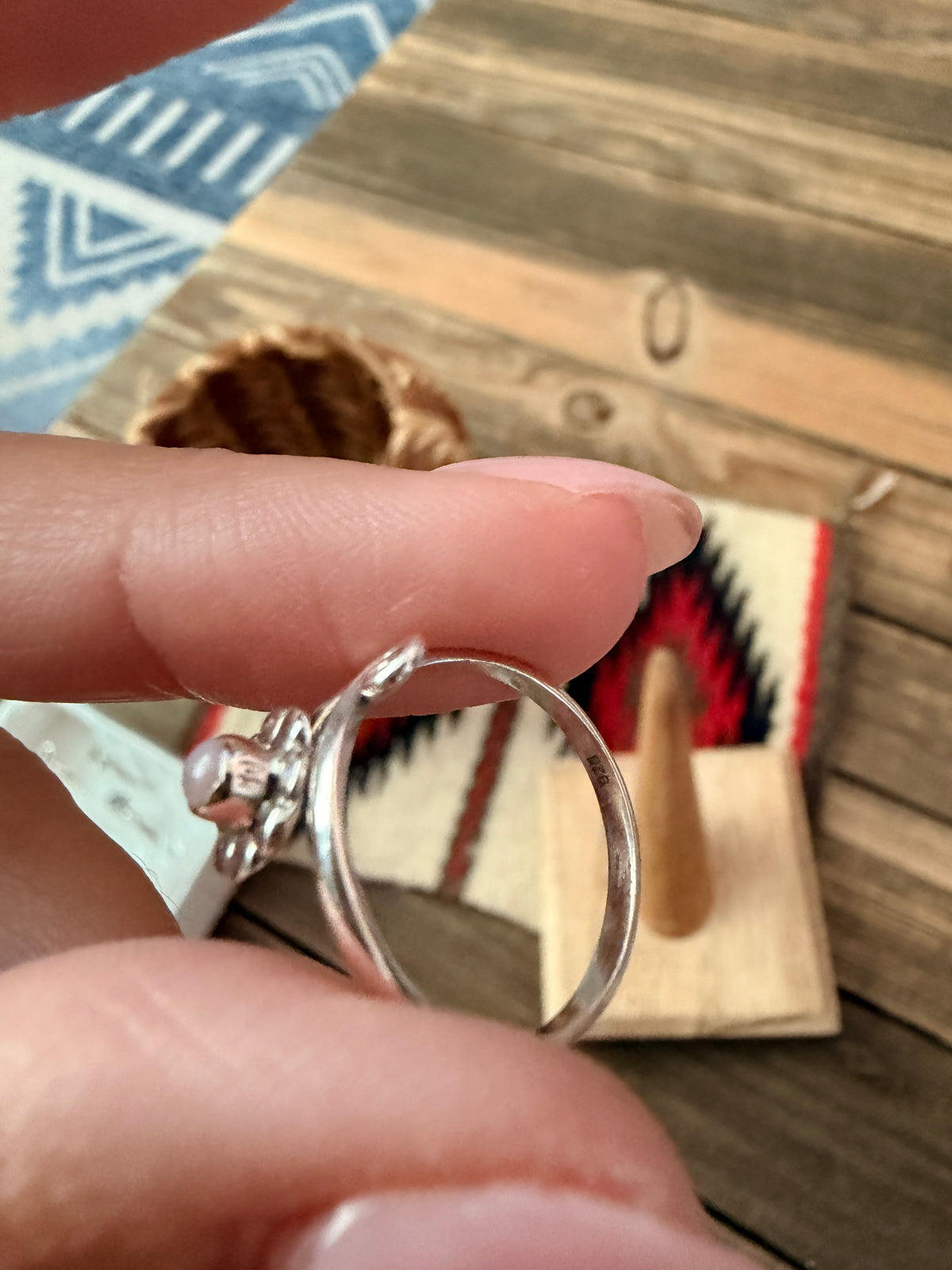Handmade Sterling Silver & Pink Opal Flower Adjustable Ring