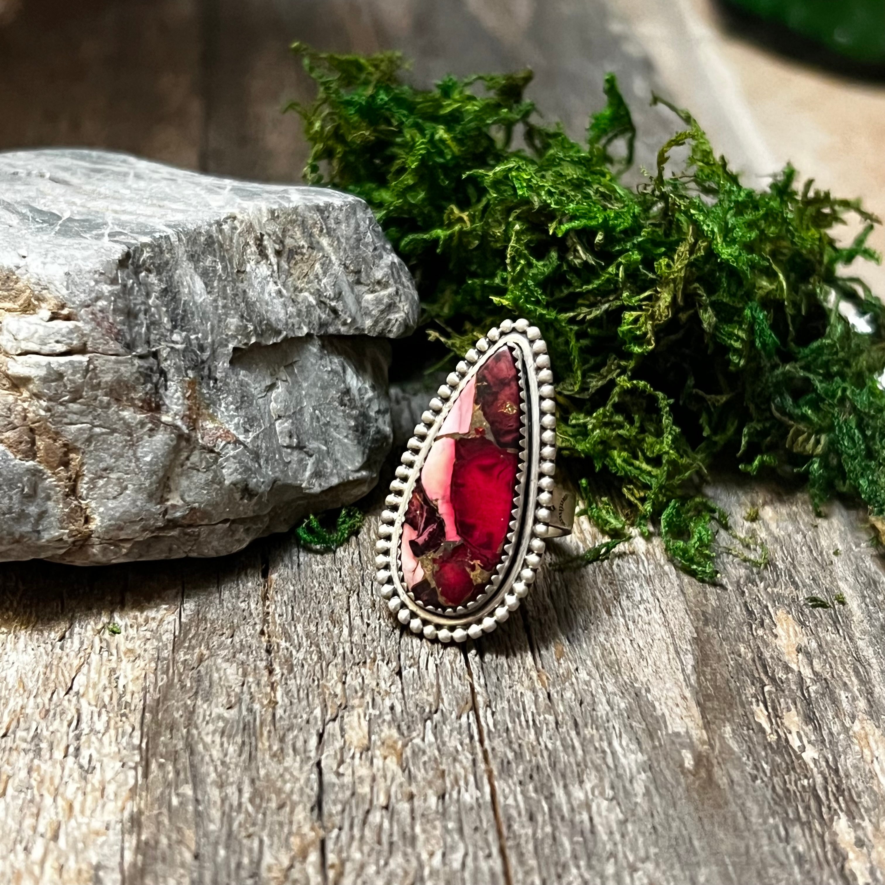 Handmade Sterling Silver Rose Dahlia Tear Drop Ring