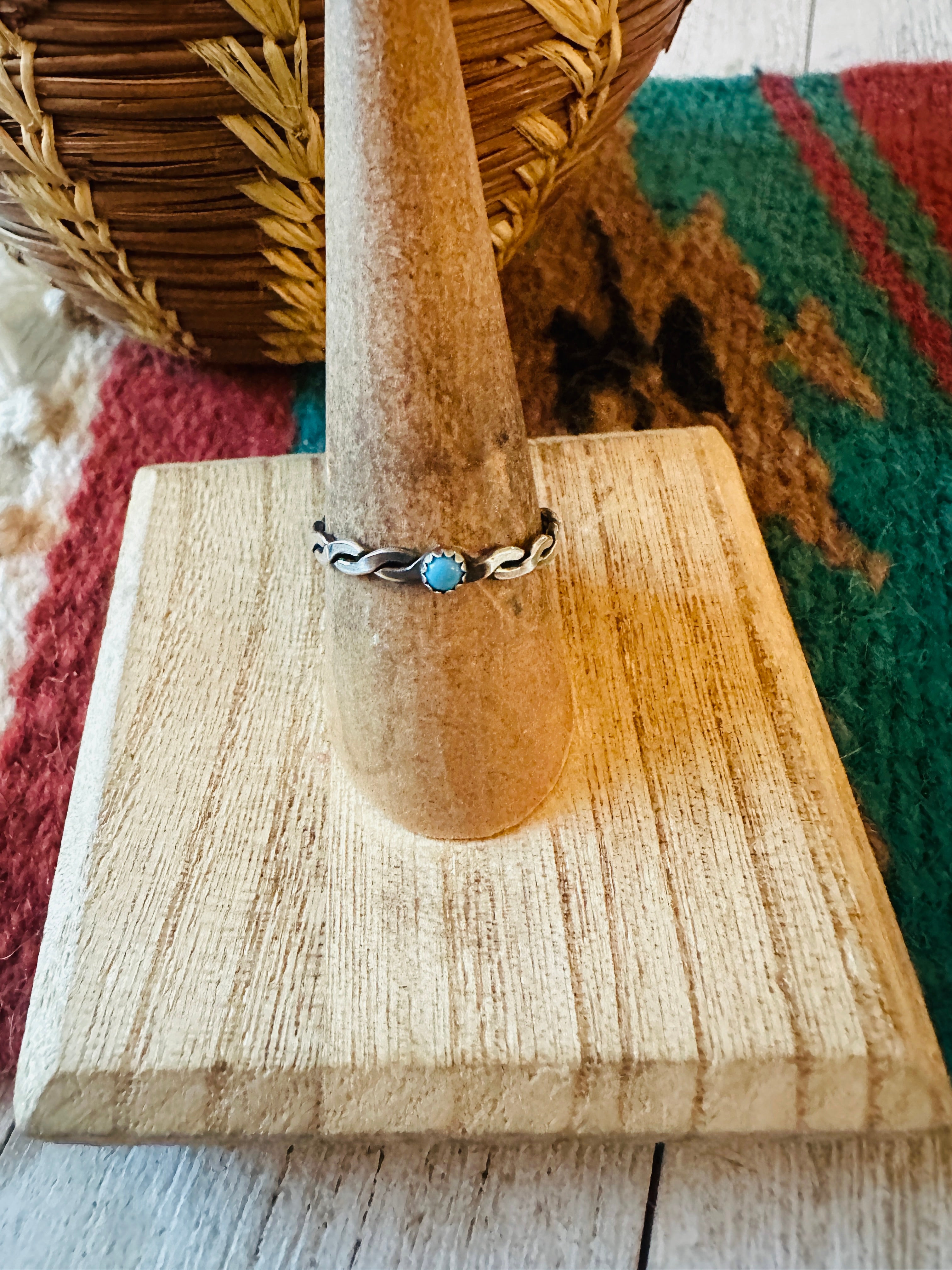 Navajo Sterling Silver & Turquoise Twisted Band Ring