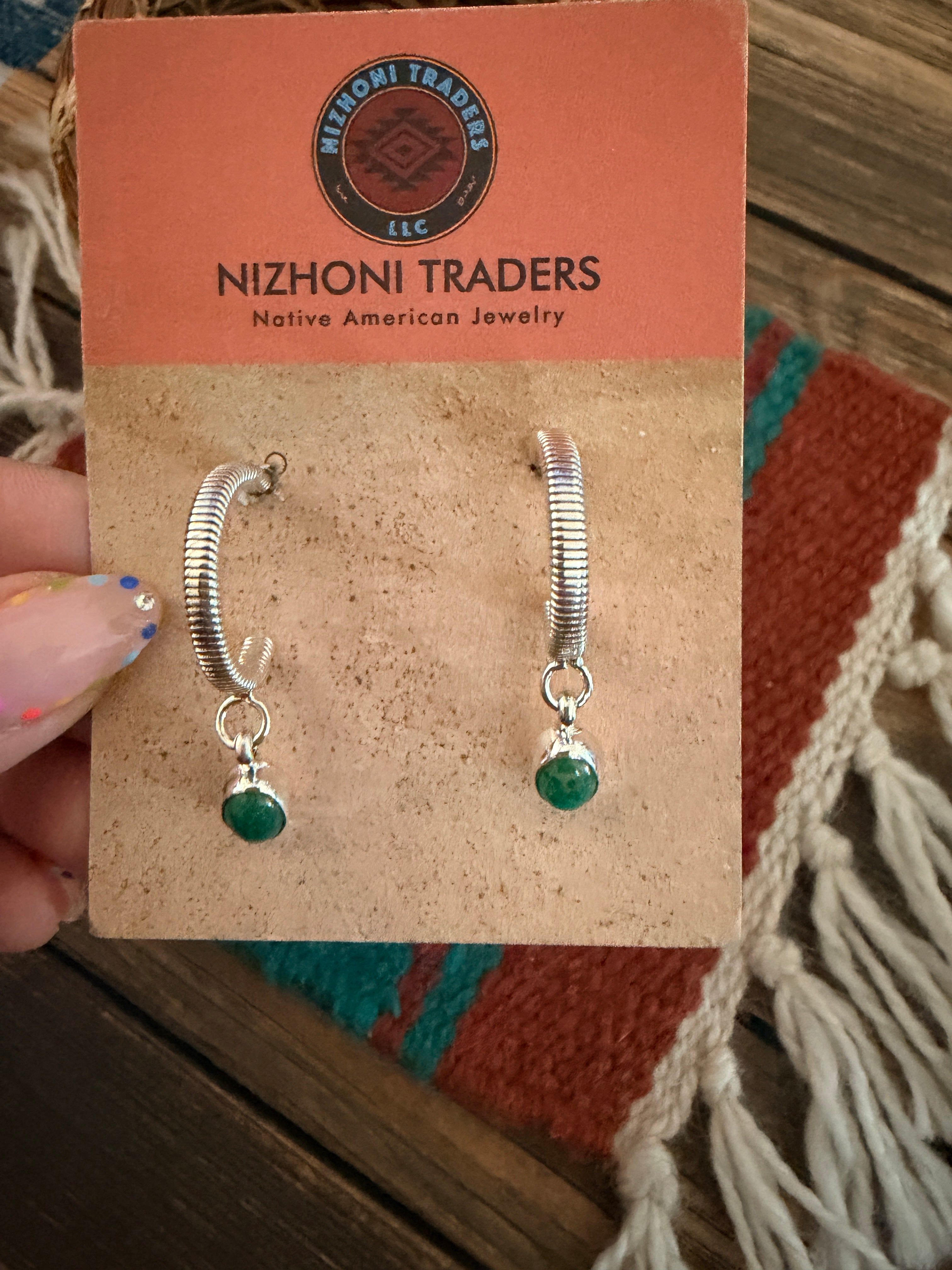 Handcrafted Turquoise & Sterling Silver Hoop Earrings