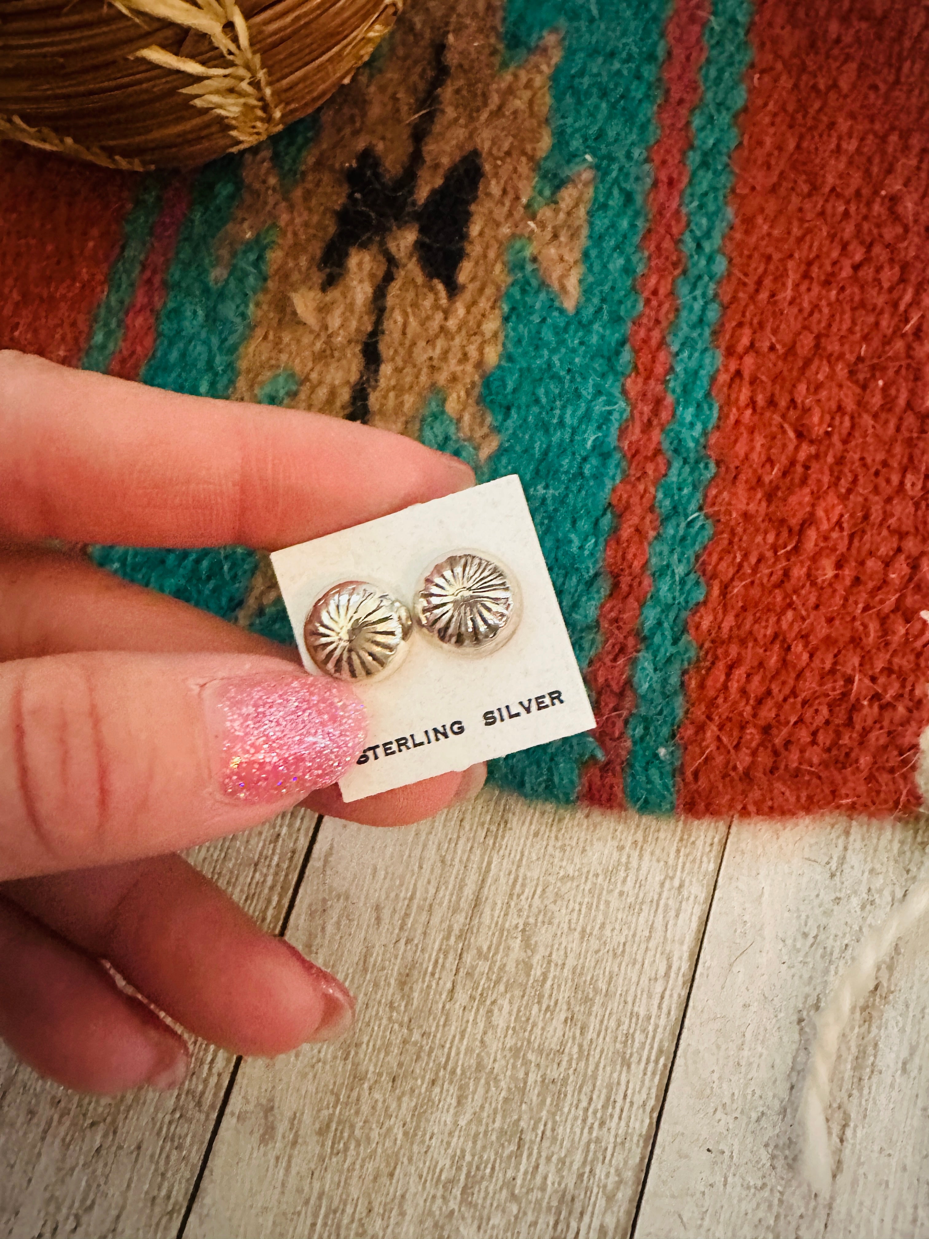 Navajo Sterling Silver Concho Stud Earrings