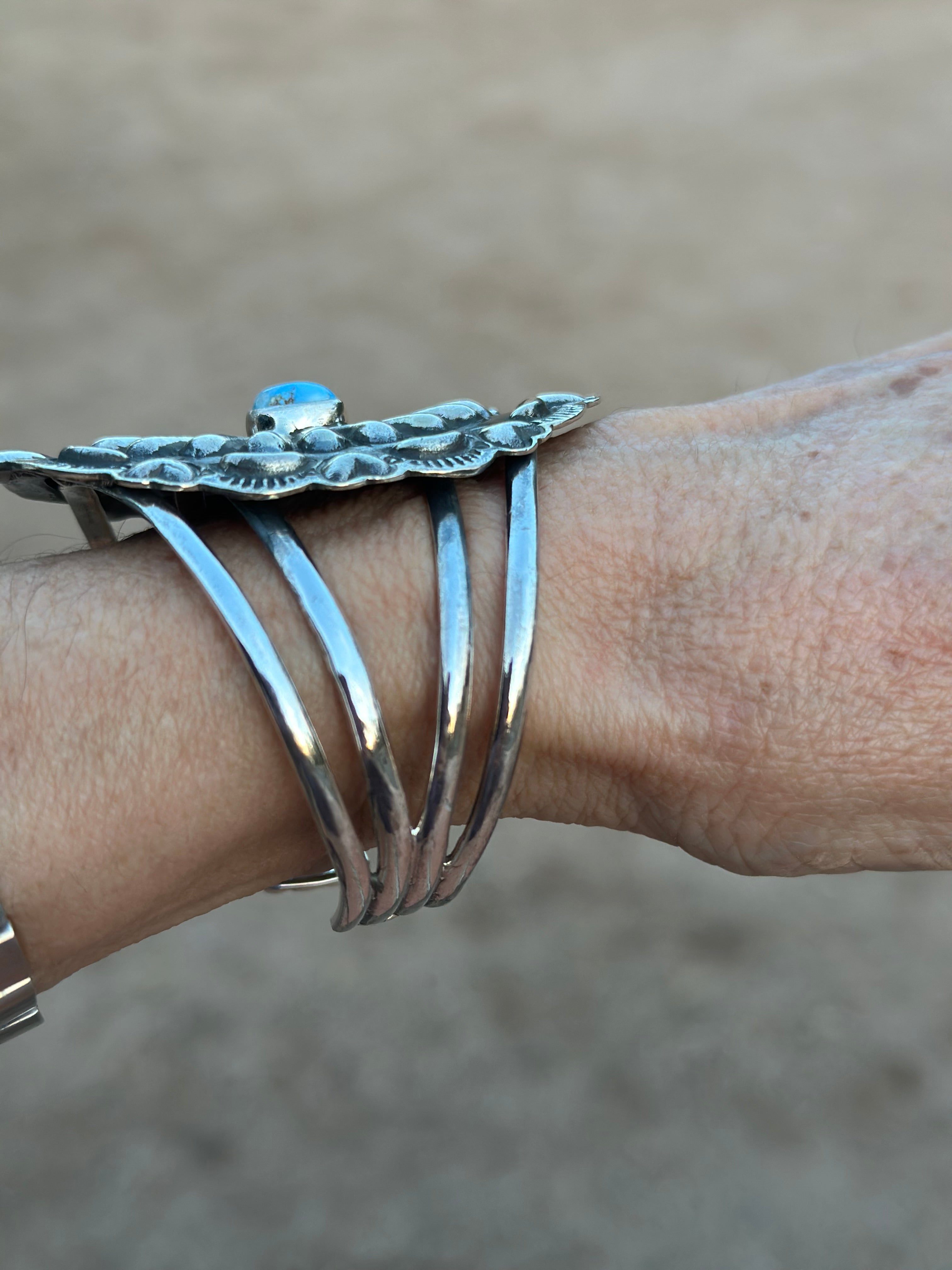 Handmade Sterling Silver & Golden Hills Turquoise Concho Cuff