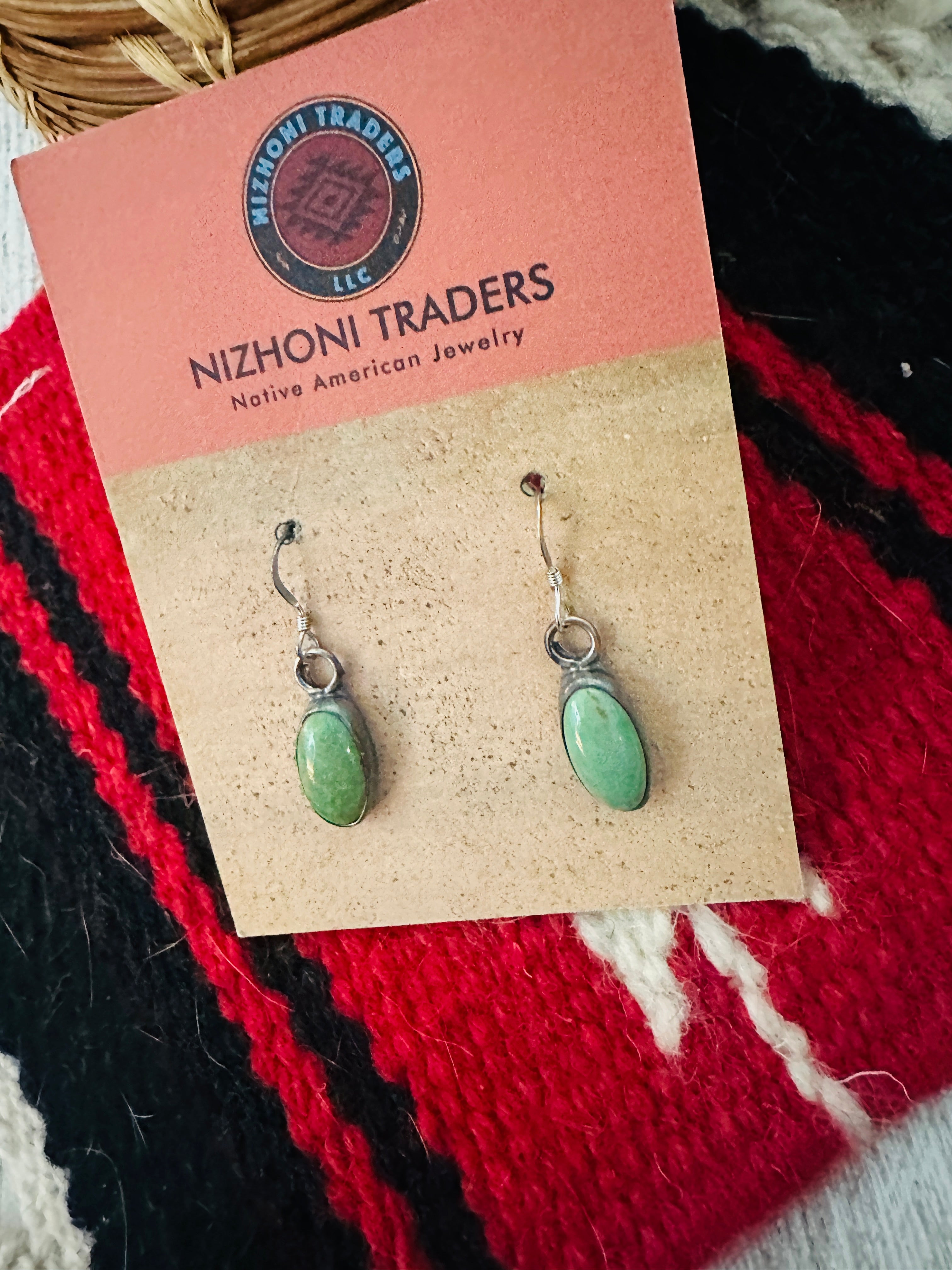 Navajo Green Turquoise And Sterling Silver Dangle Earrings