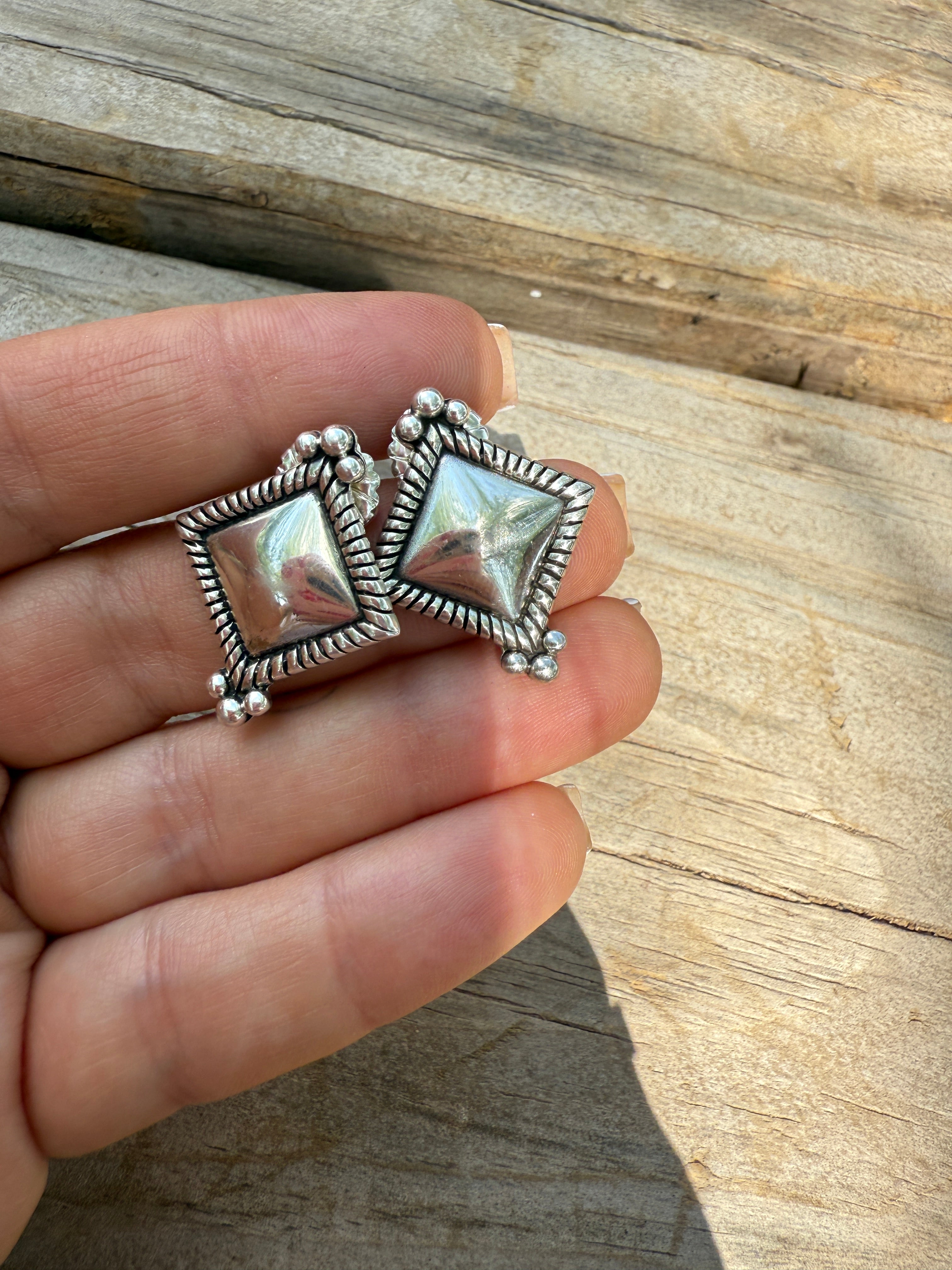 Handmade Sterling Silver Diamond Shaped Earrings