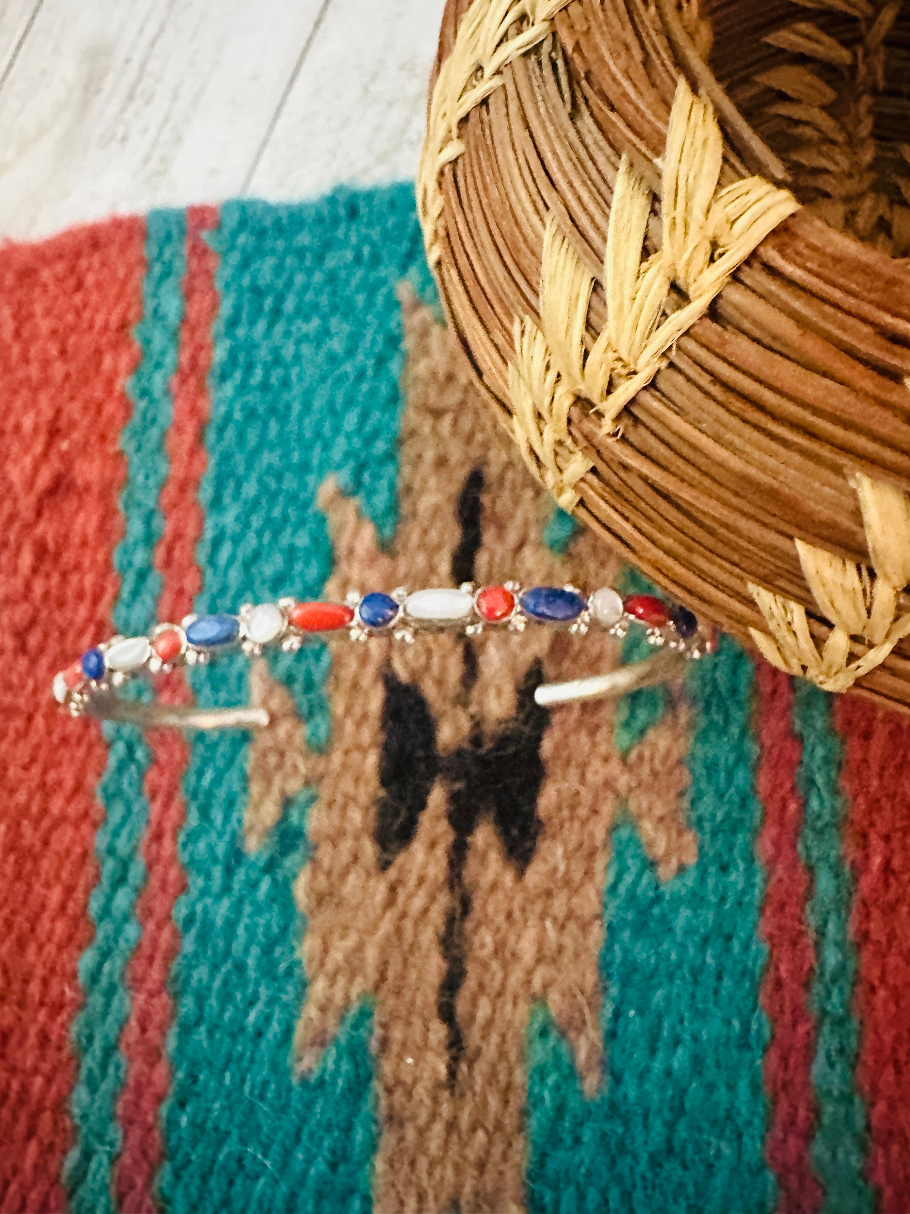 Navajo Multi Stone & Sterling Silver Cuff Bracelet