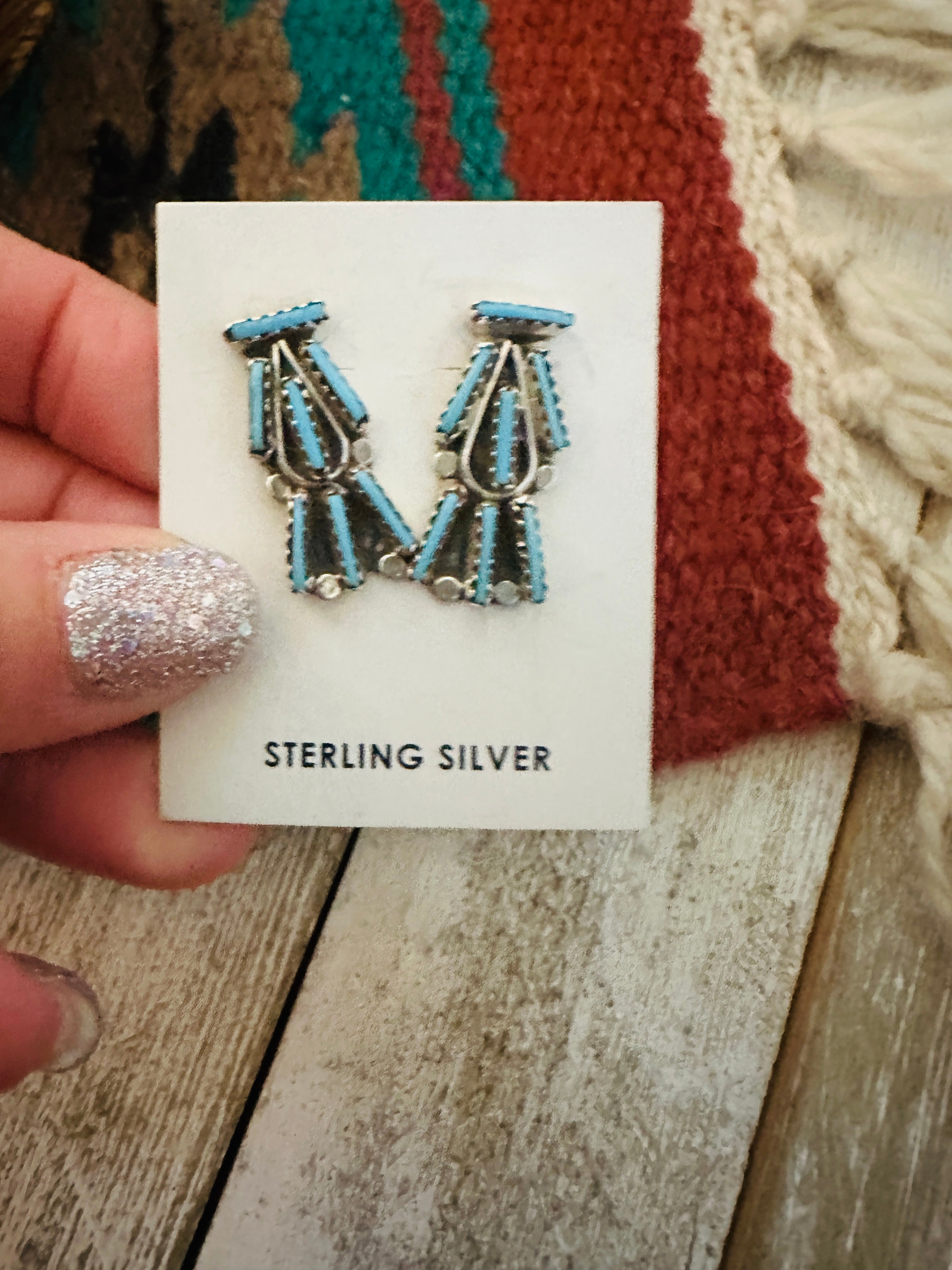 Zuni Turquoise & Sterling Silver Needlepoint Post Earrings