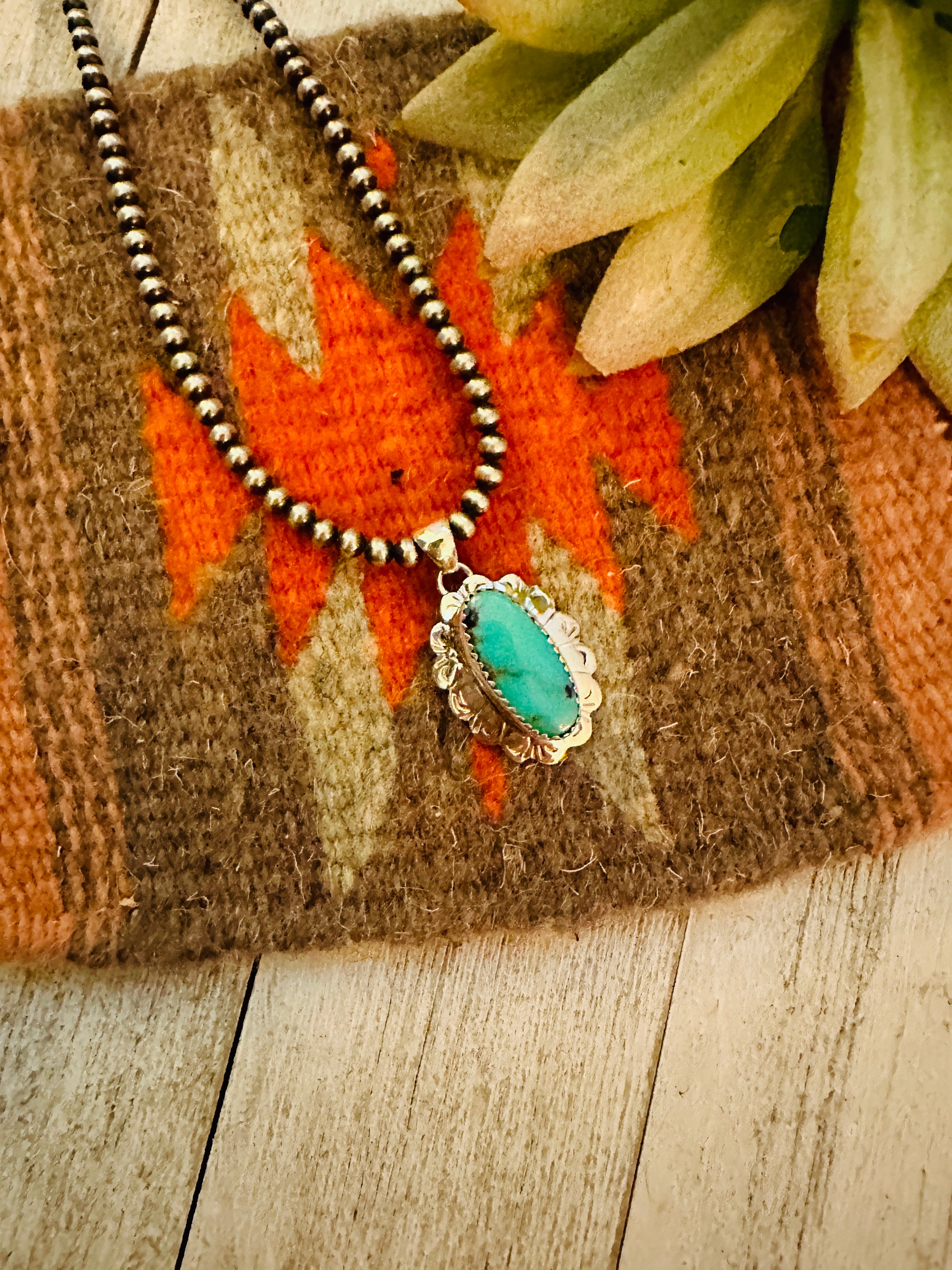 Navajo Turquoise & Sterling Silver Flower Pendant