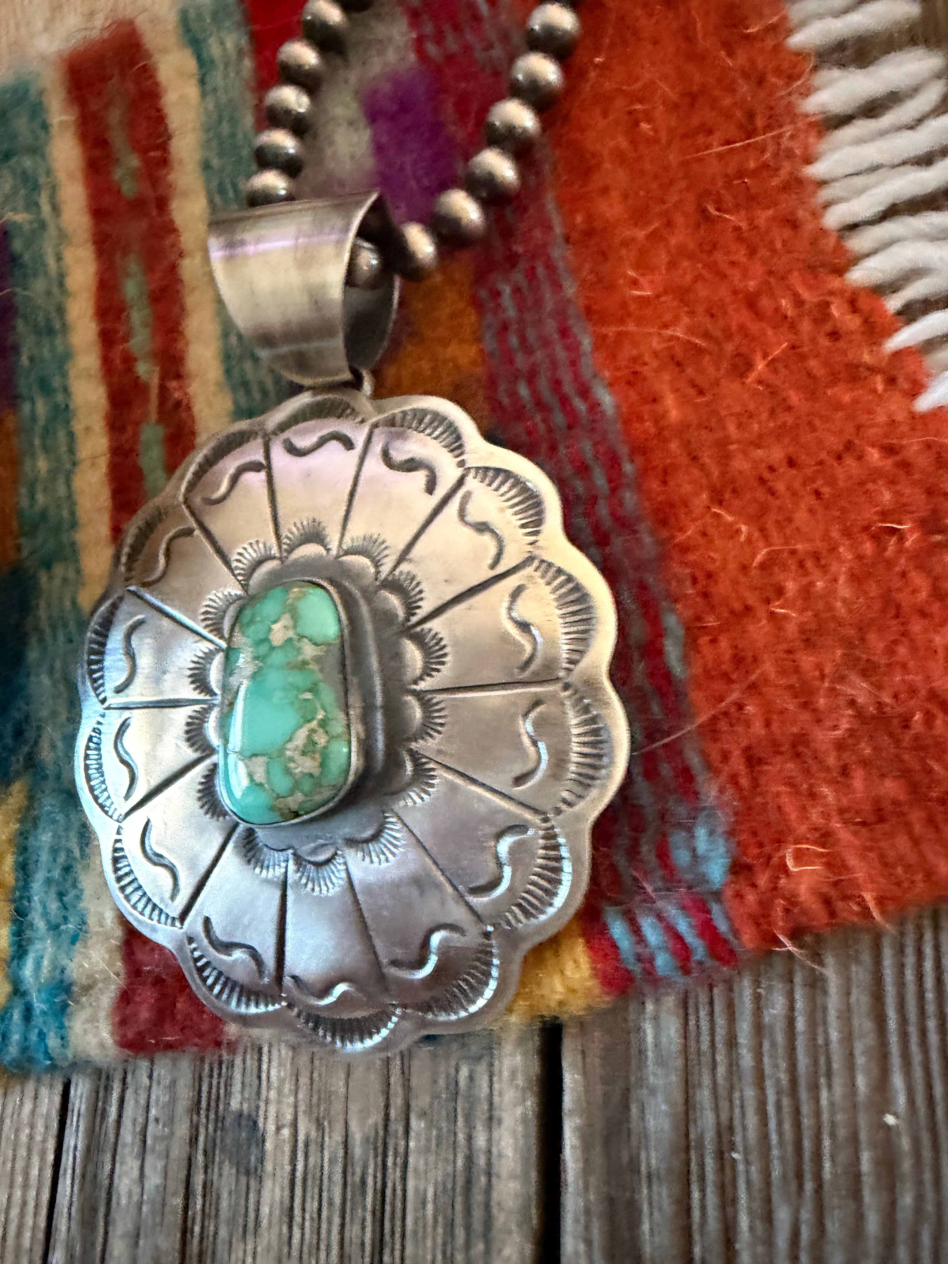 Handcrafted Turquoise and Sterling Silver Concho Pendant by Chimney Butte