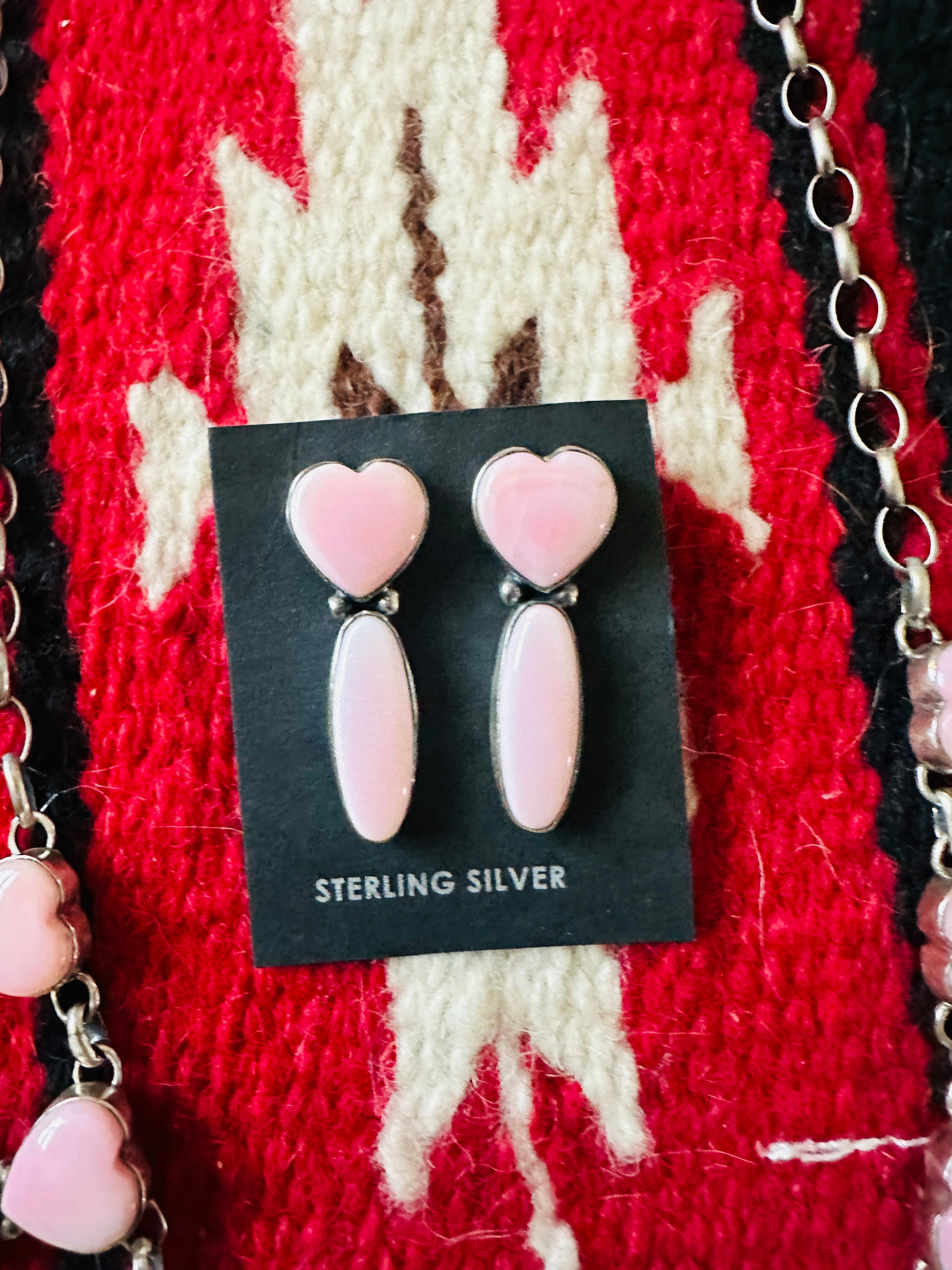 Navajo Queen Pink Conch & Sterling Silver Heart Necklace Set