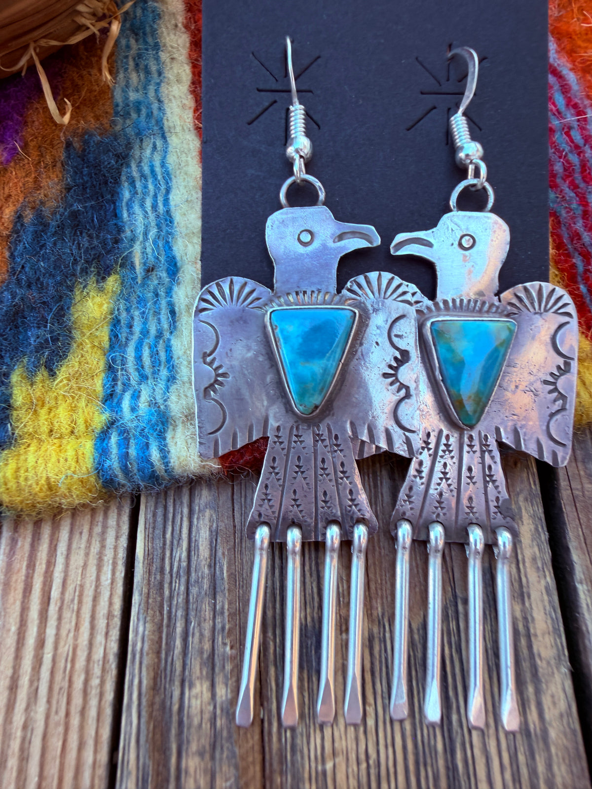 Handcrafted Sterling Silver & Turquoise Thunderbird Dangle Earrings by Vernon Begay