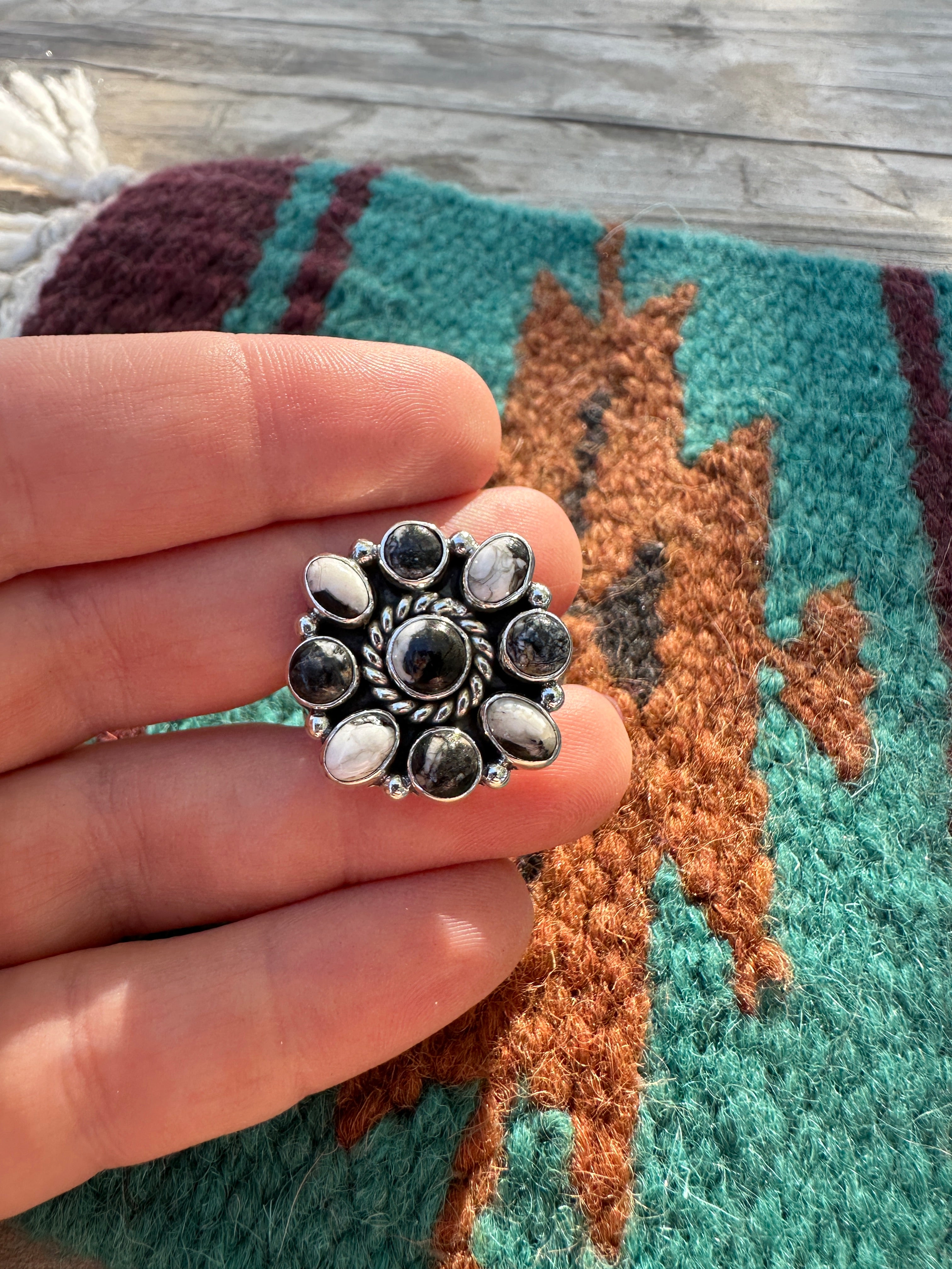 Handmade Sterling Silver & White Buffalo Adjustable Ring