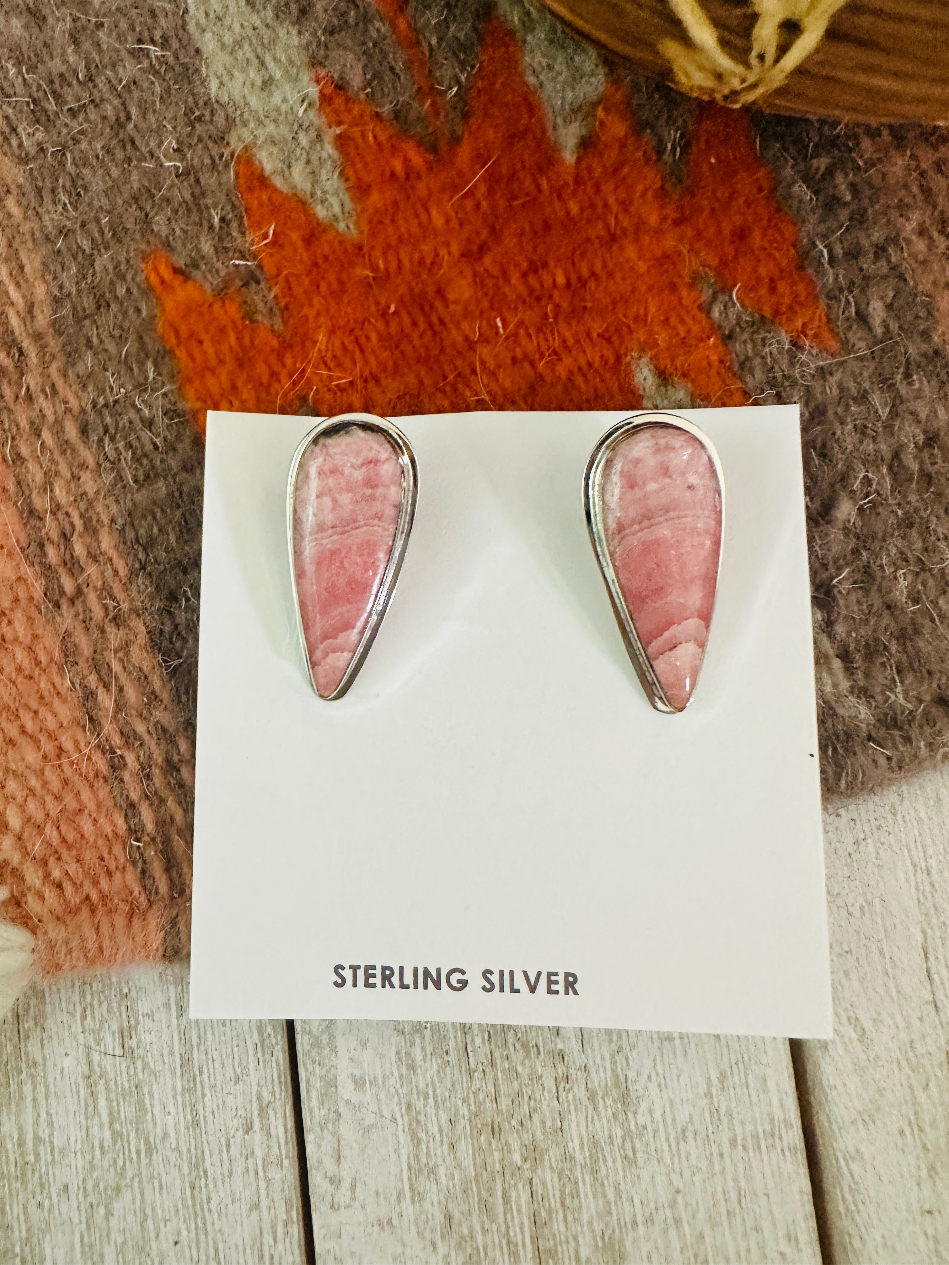 Navajo Rhodochrosite and Sterling Silver Clip On Earrings