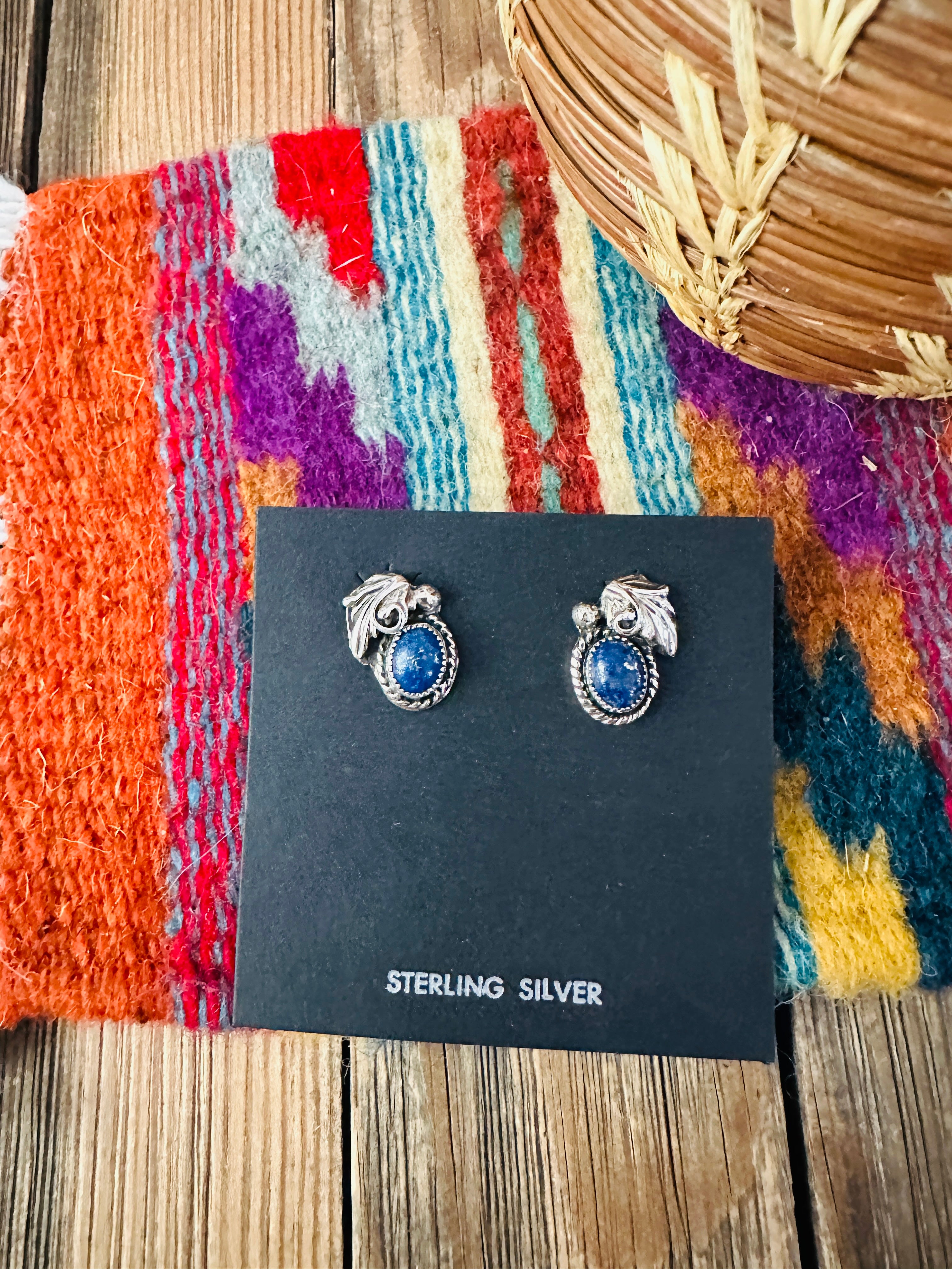 Handcrafted Lapis & Sterling Silver Stud Earrings