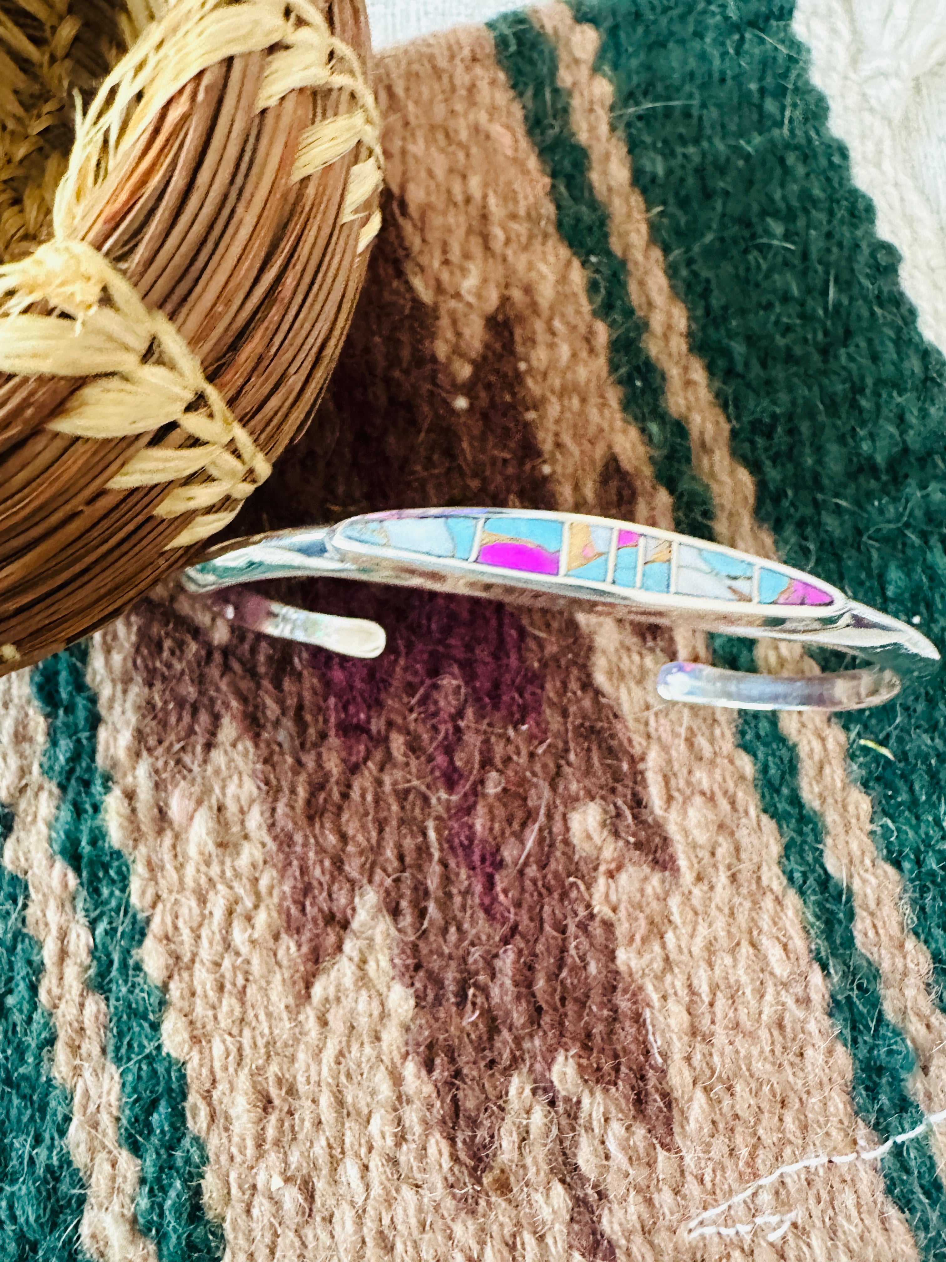 Handcrafted Cotton Candy & Sterling Silver Inlay Cuff Bracelet