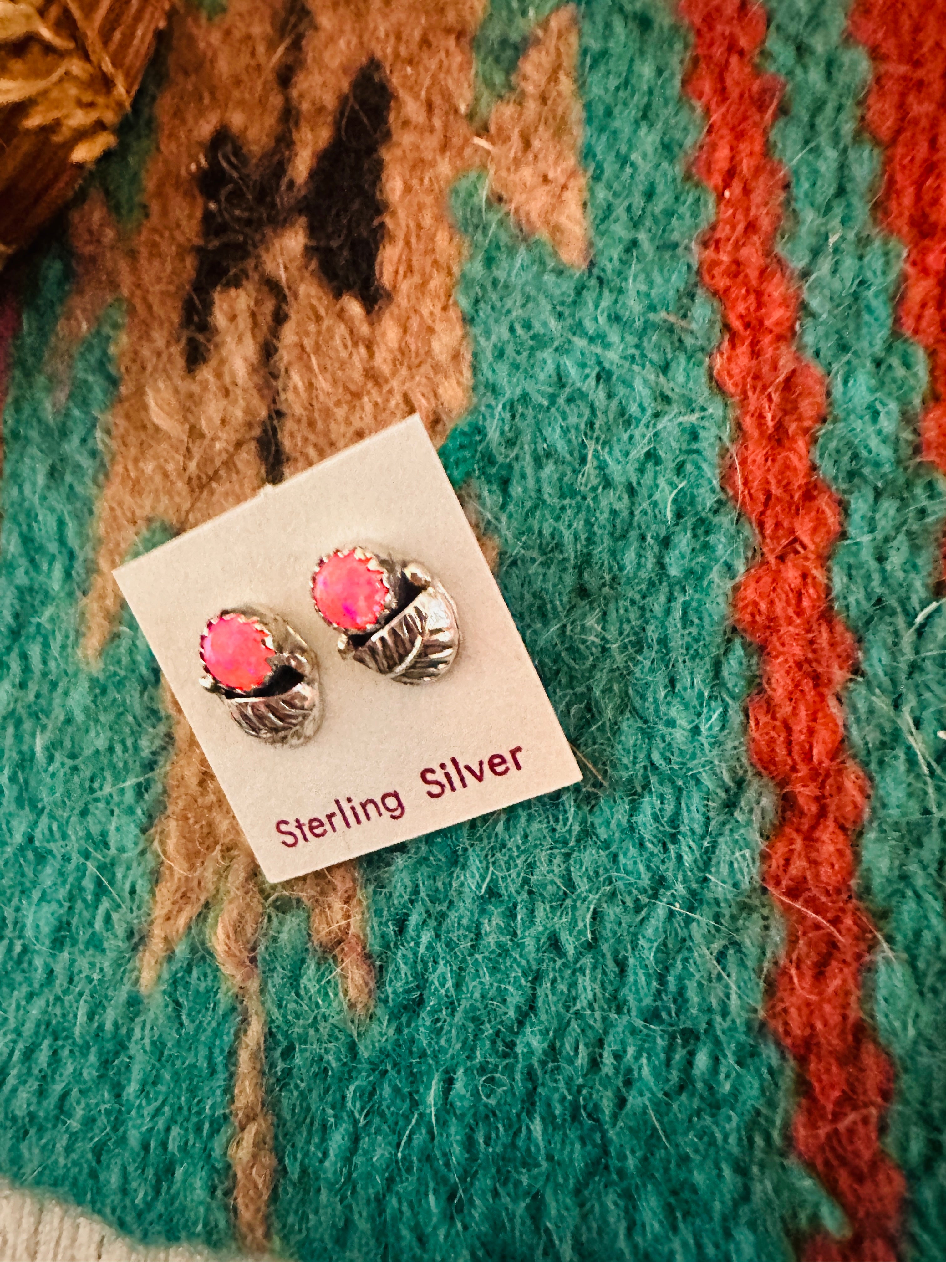 Navajo Sterling Silver & Pink Opal Stud Earrings