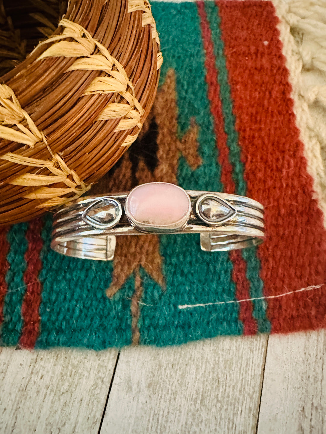 Handcrafted Queen Pink Conch Shell & Sterling Silver Cuff Bracelet