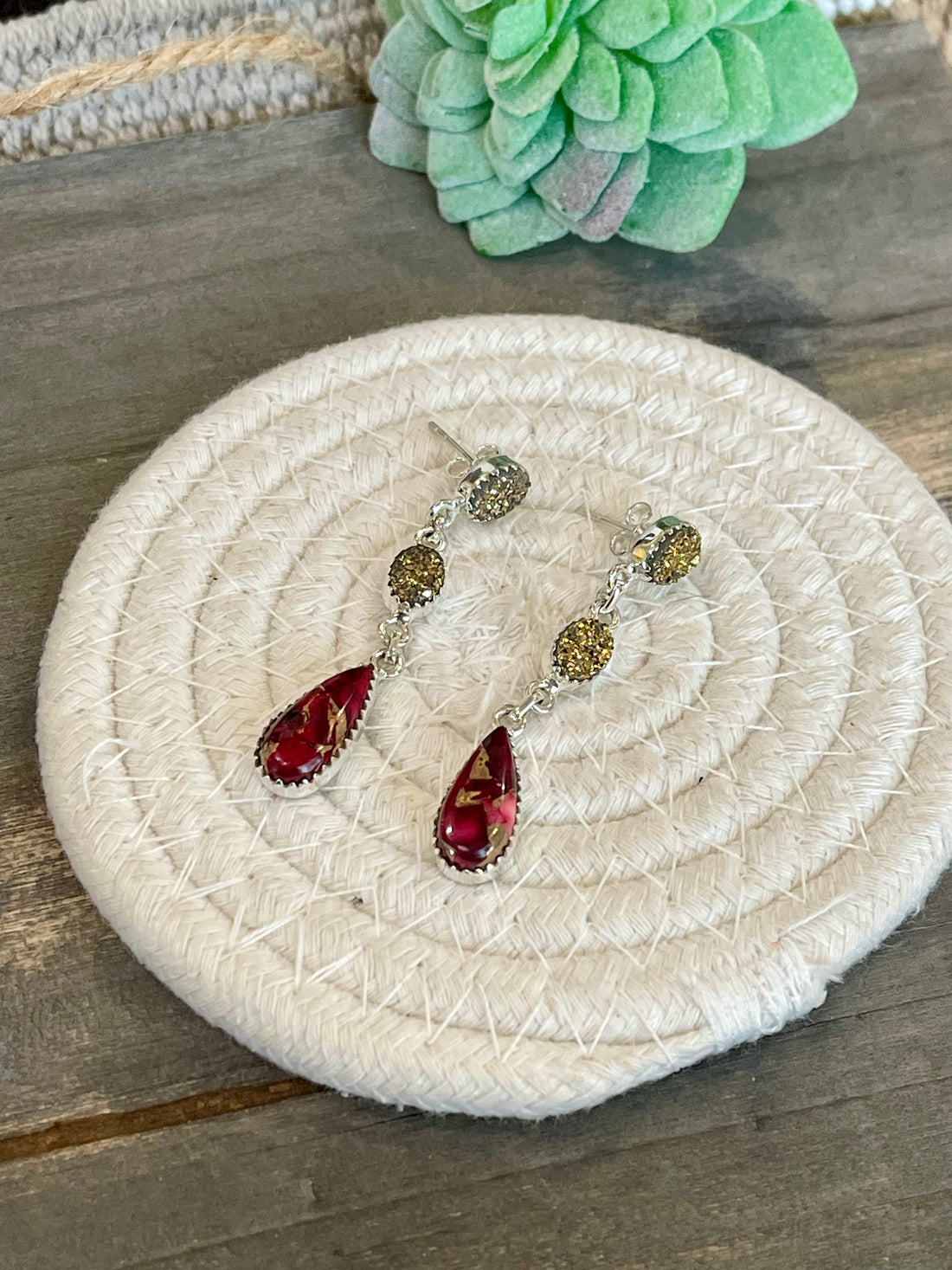 Handmade Sterling Silver Dahlia Rose & Druzy Dangle Earrings