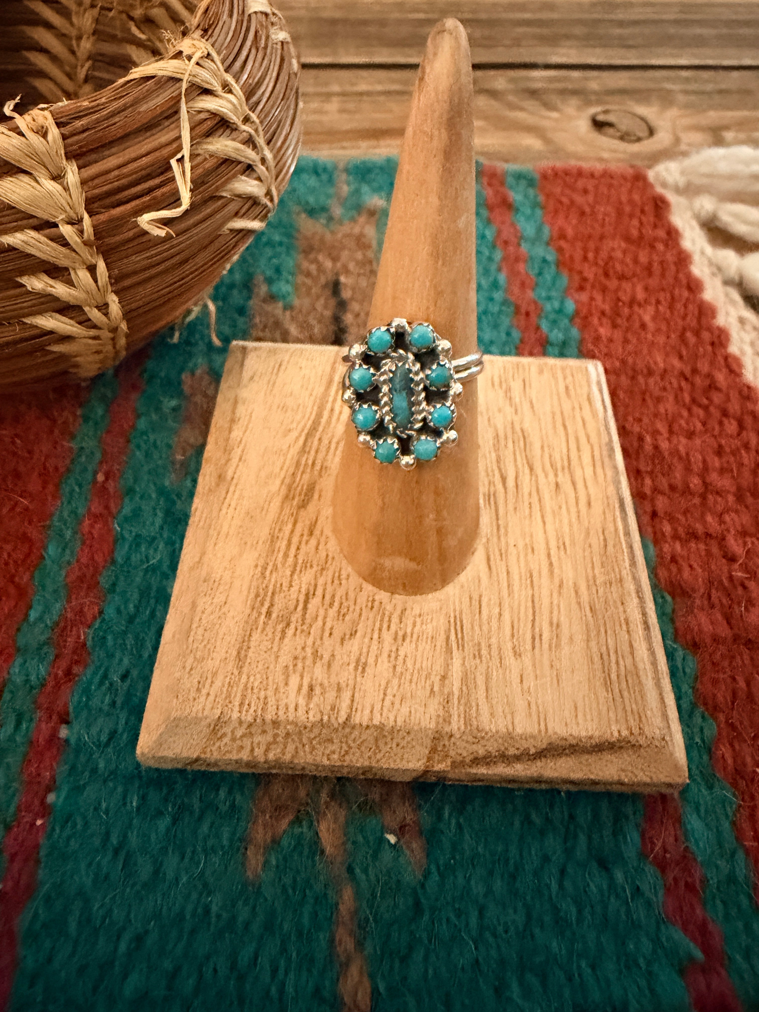 Handcrafted Turquoise & Sterling Silver Adjustable Cluster Ring