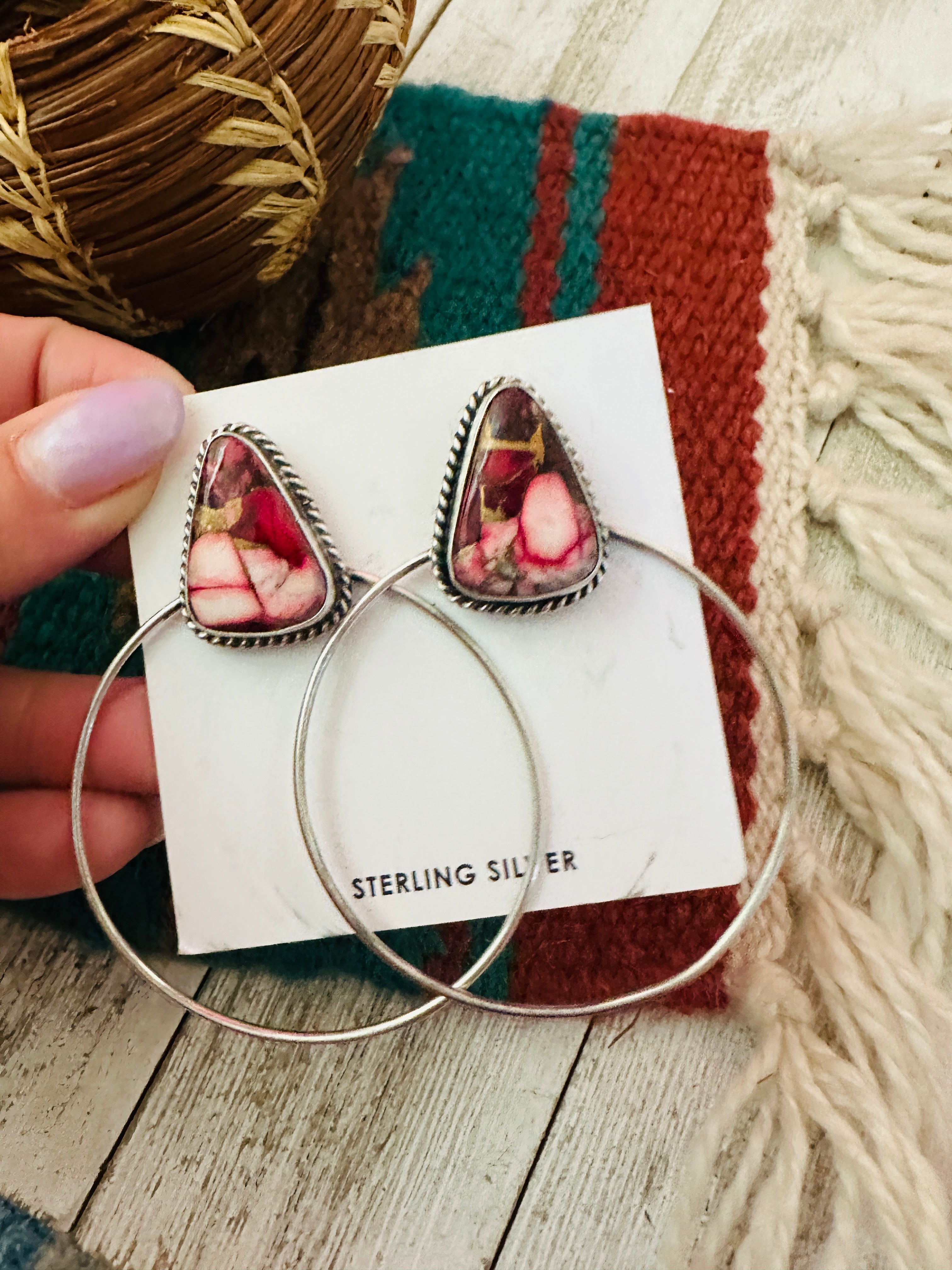 Handcrafted Rose Dahlia and Sterling Silver Dangle Hoop Earrings